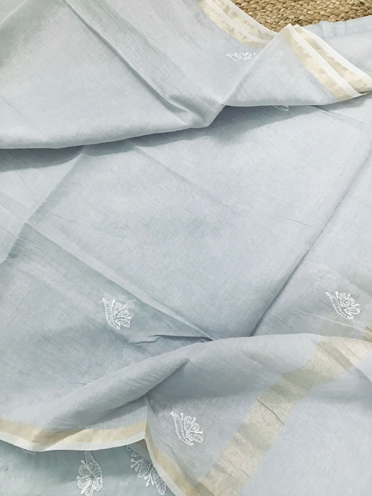 Pure Chanderi Chikankari Work Suit - Grey