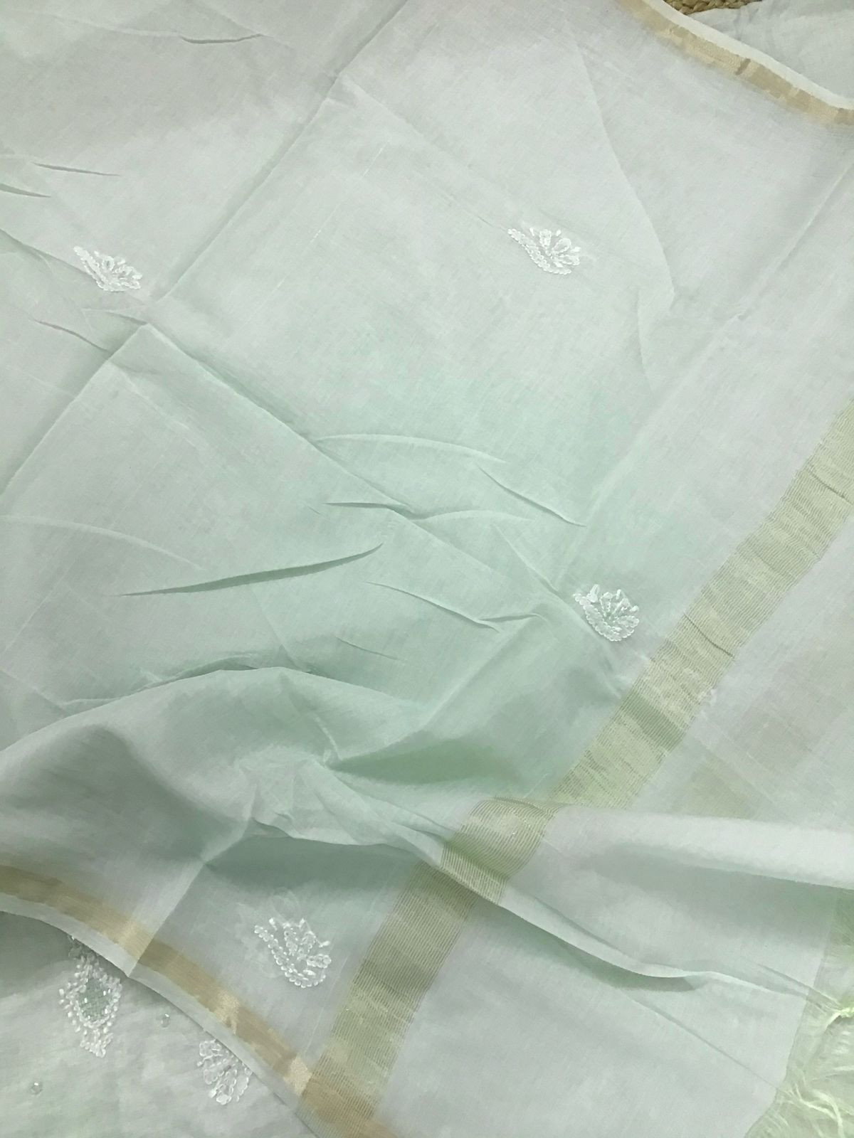 Pure Chanderi Chikankari Work Suit - Green