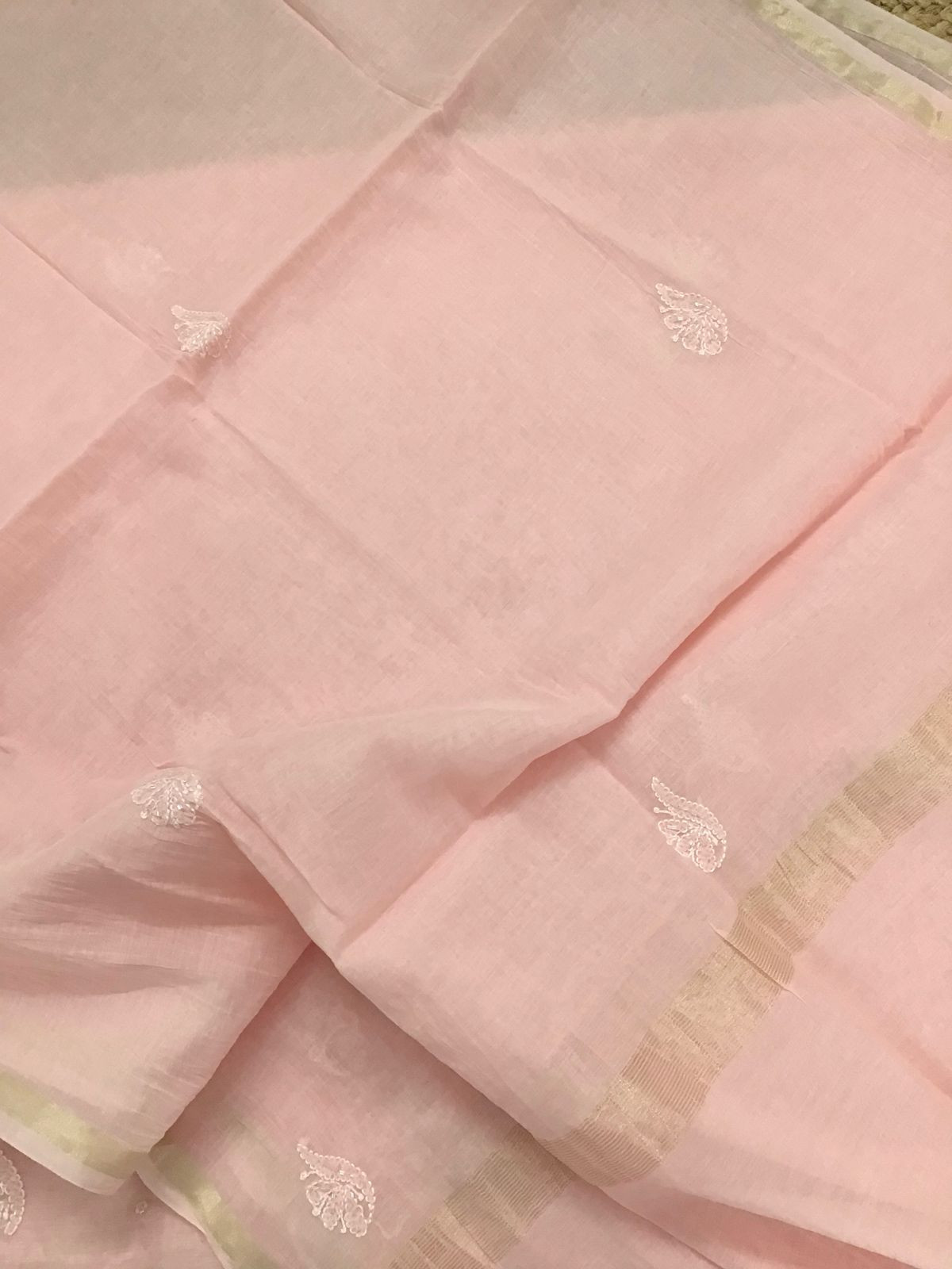 Pure Chanderi Chikankari Work Suit - Peachish Pink