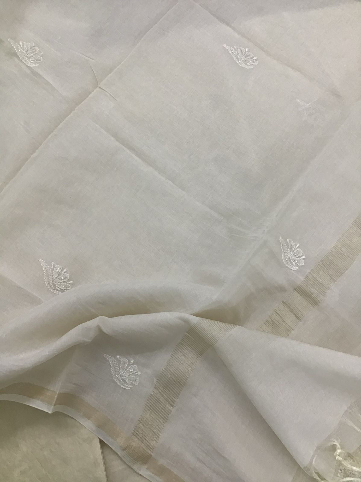 Pure Chanderi Chikankari Work Suit - Cream