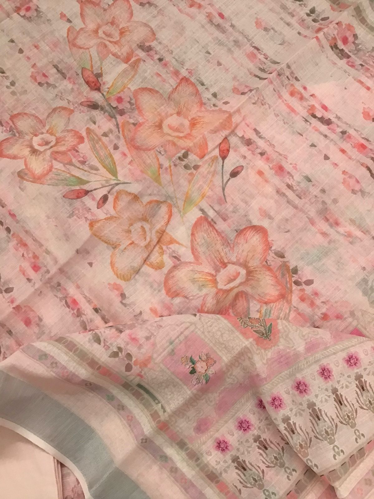 Soft Linen Jute Cotton Printed Embroidered Suit - Pink