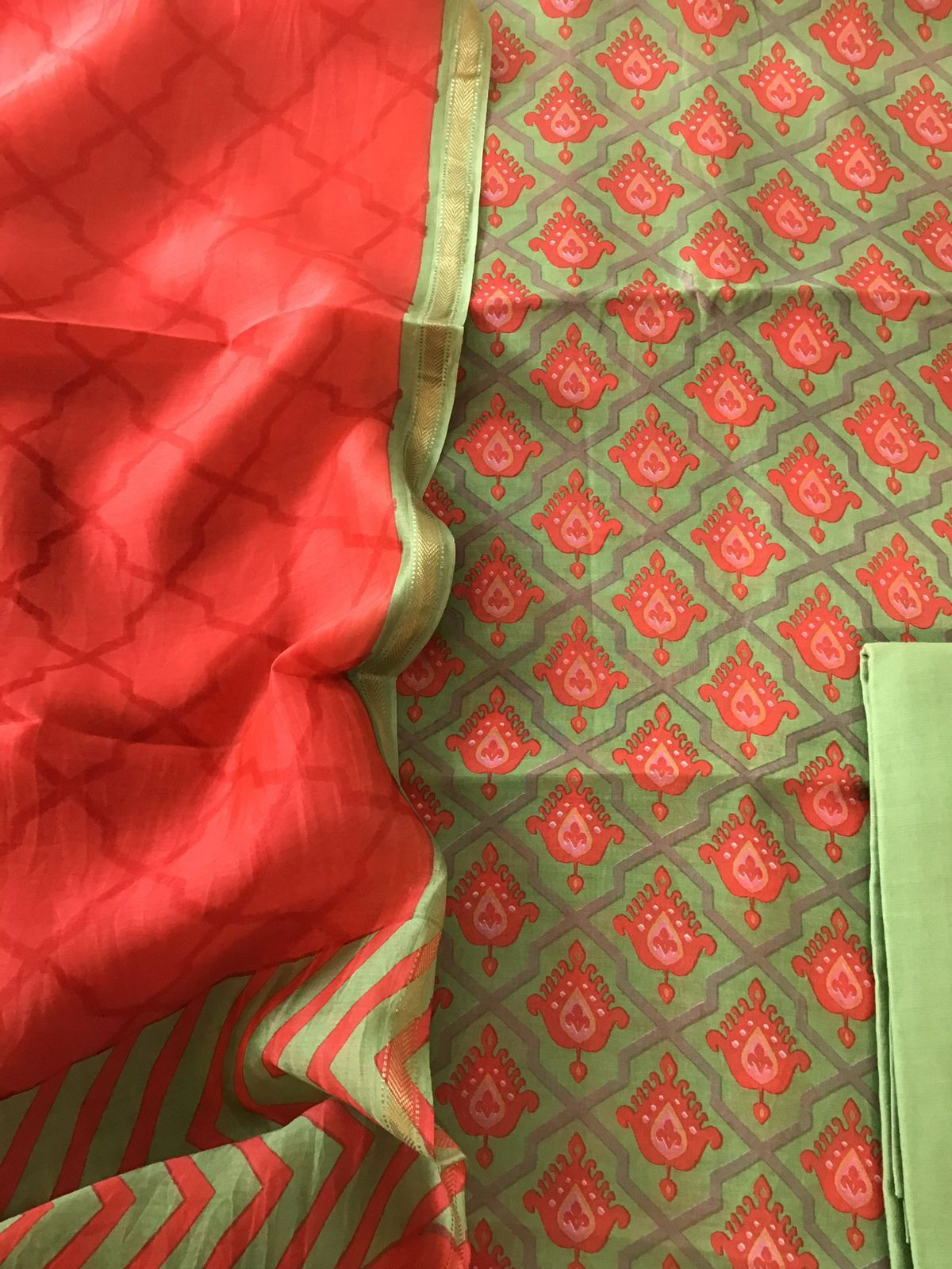 Pure Maheshwari Printed Suit - Green