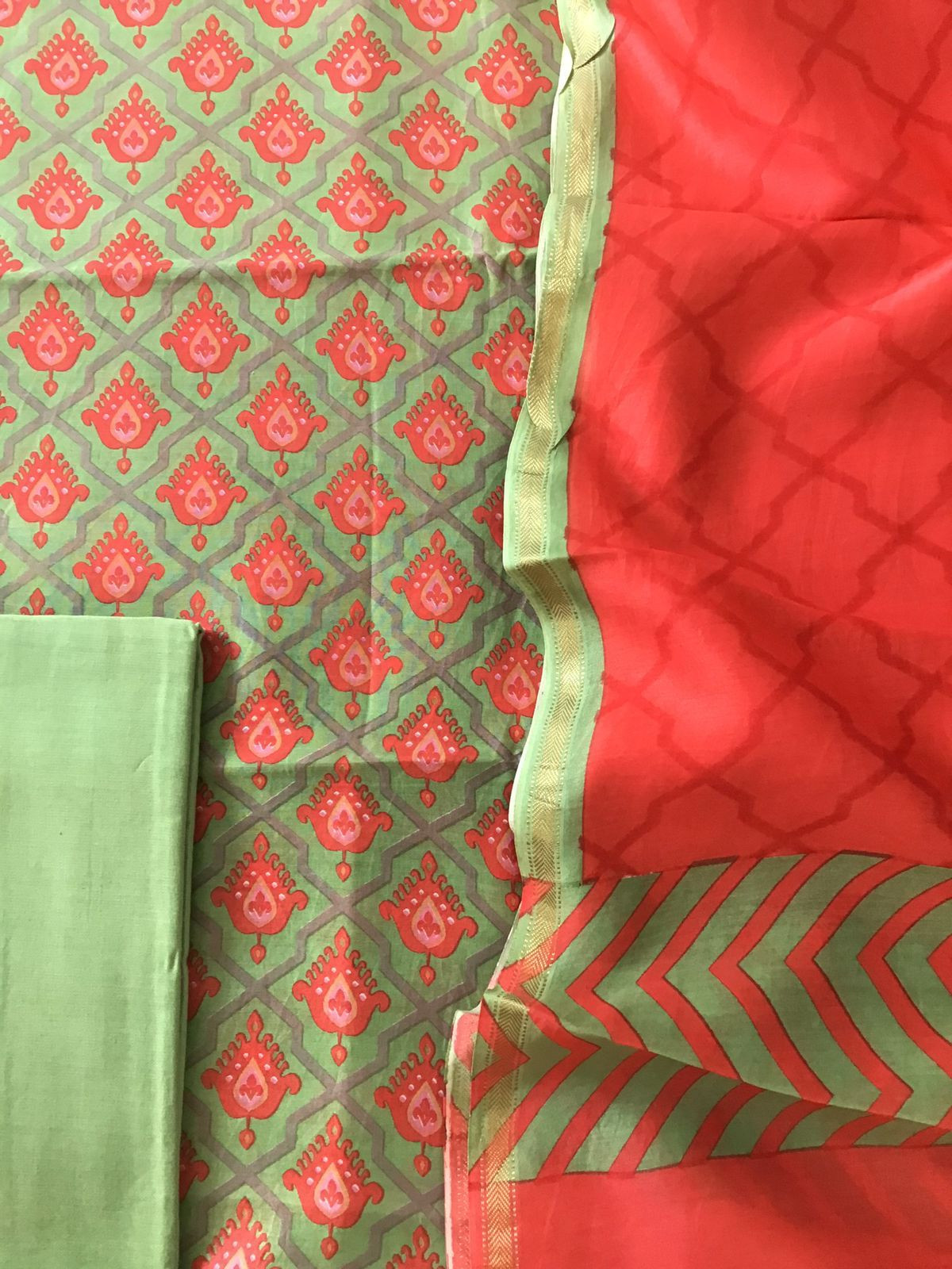 Pure Maheshwari Printed Suit - Green