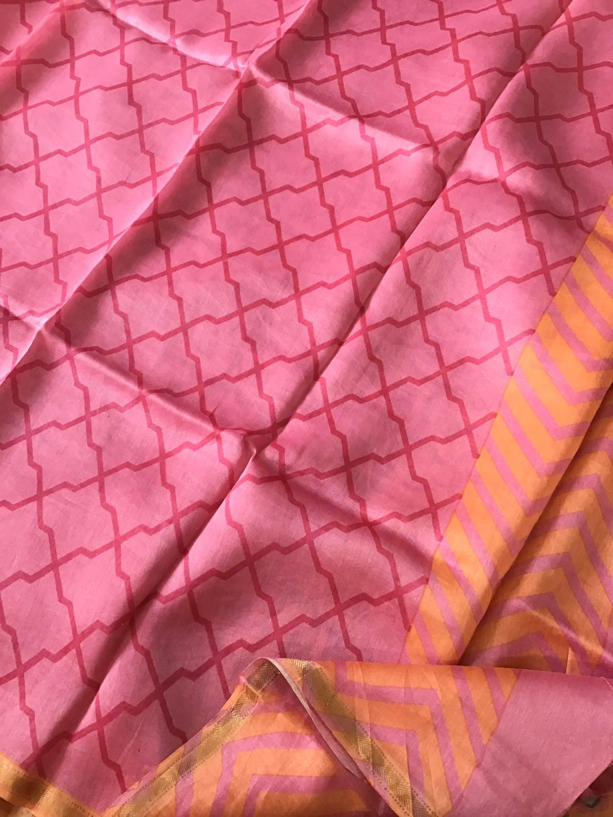 Pure Maheshwari Printed Suit - Peach