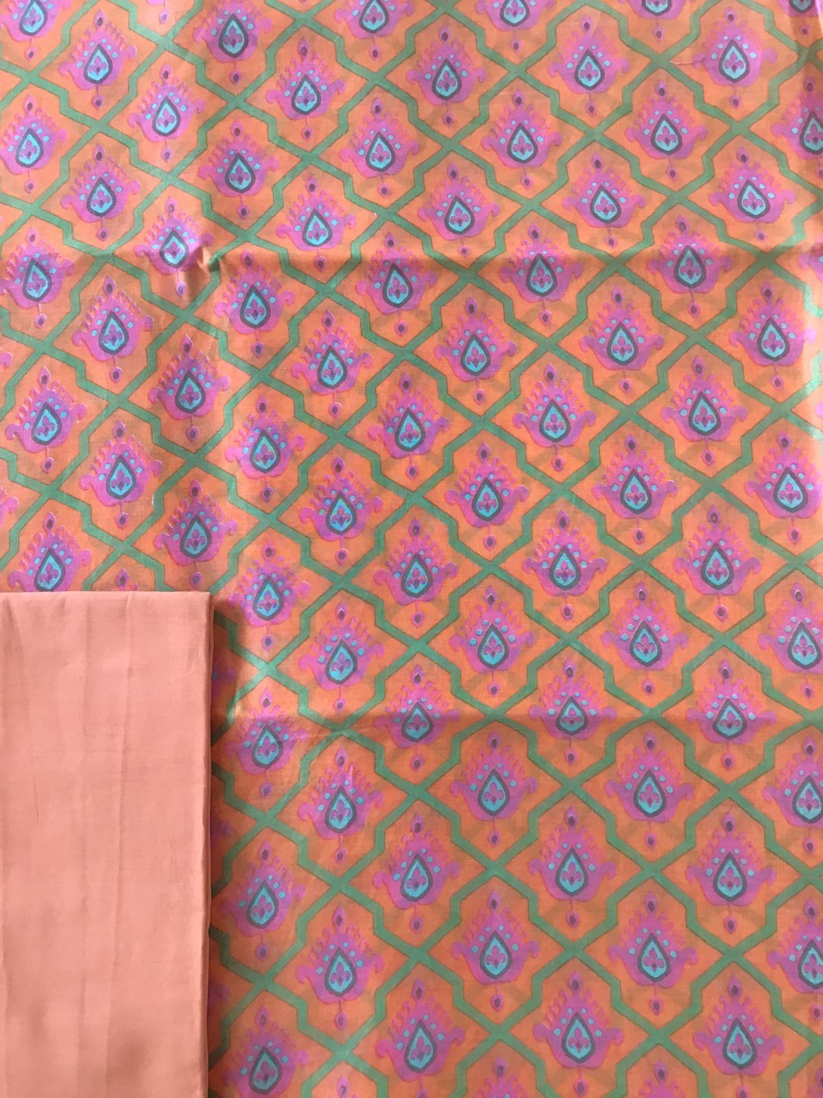 Pure Maheshwari Printed Suit - Peach