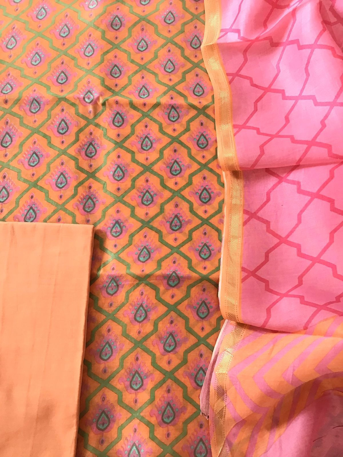 Pure Maheshwari Printed Suit - Peach