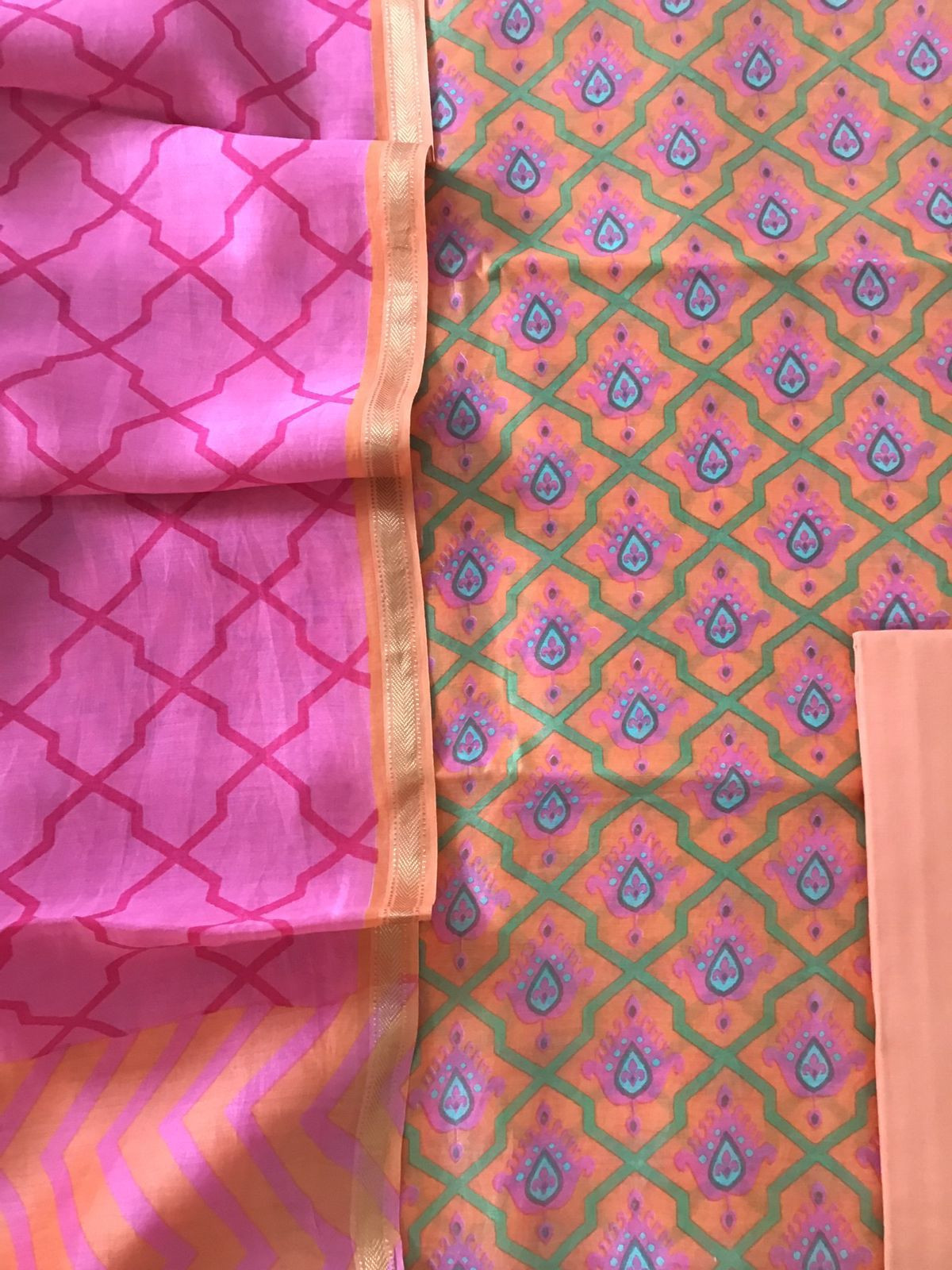 Pure Maheshwari Printed Suit - Peach