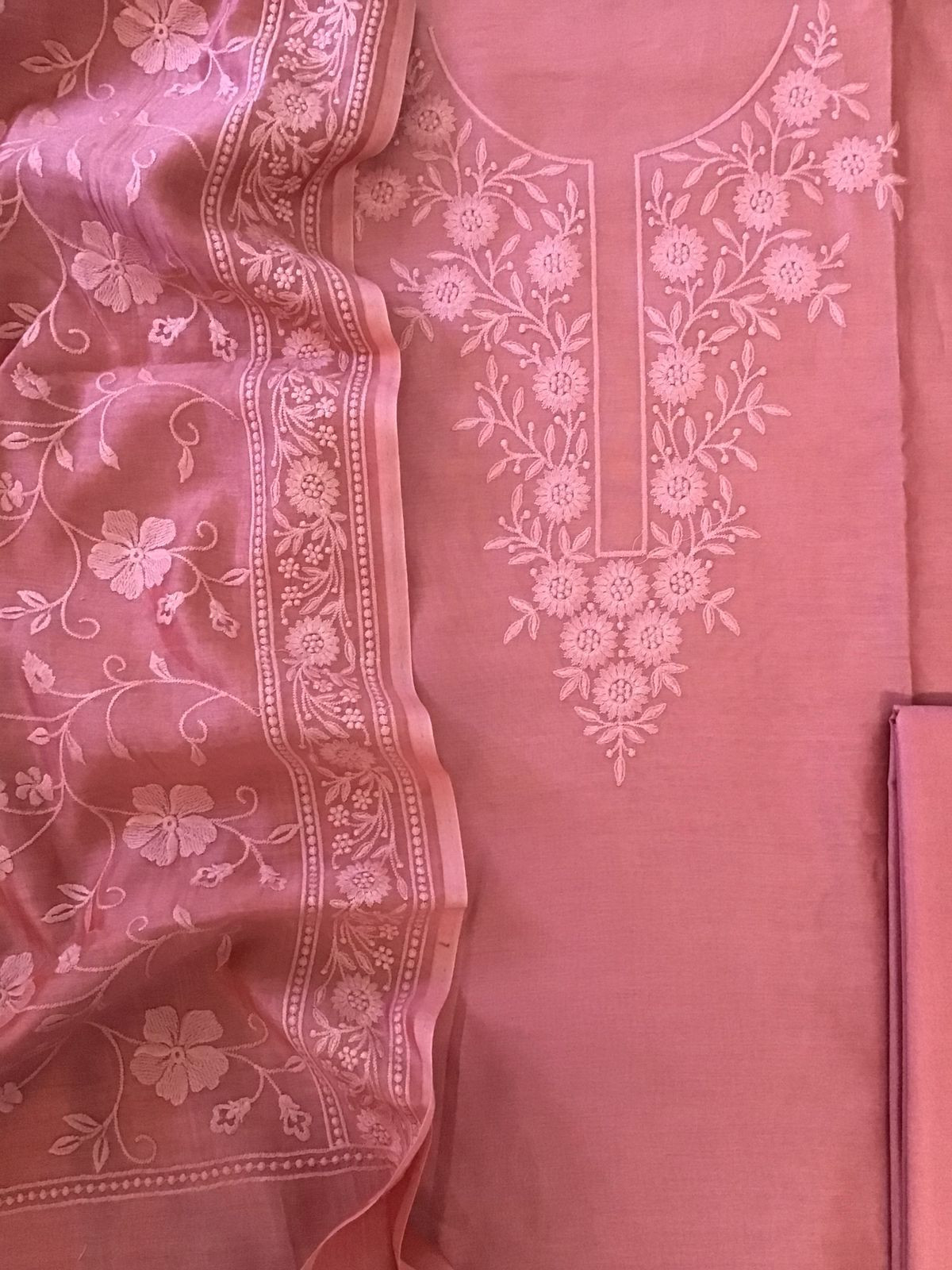 Pure Chanderi Embroidered Suit - Pink