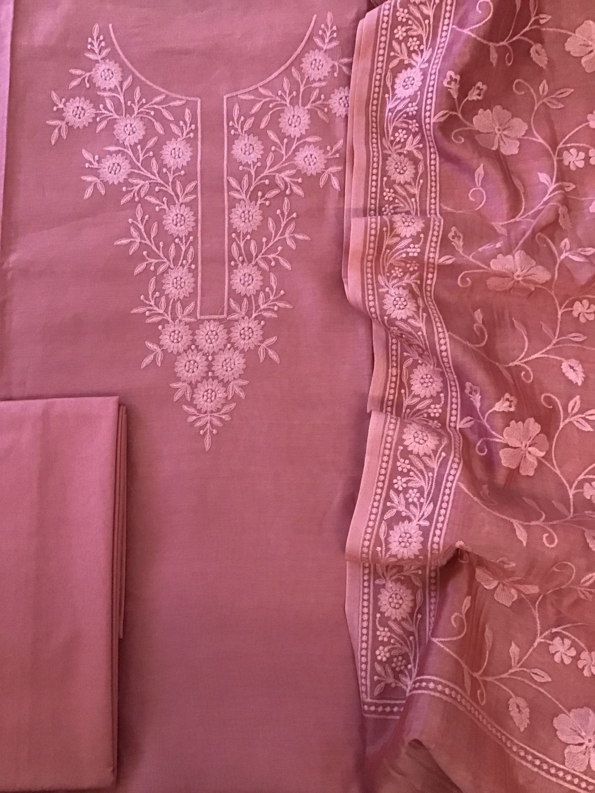 Pure Chanderi Embroidered Suit - Pink