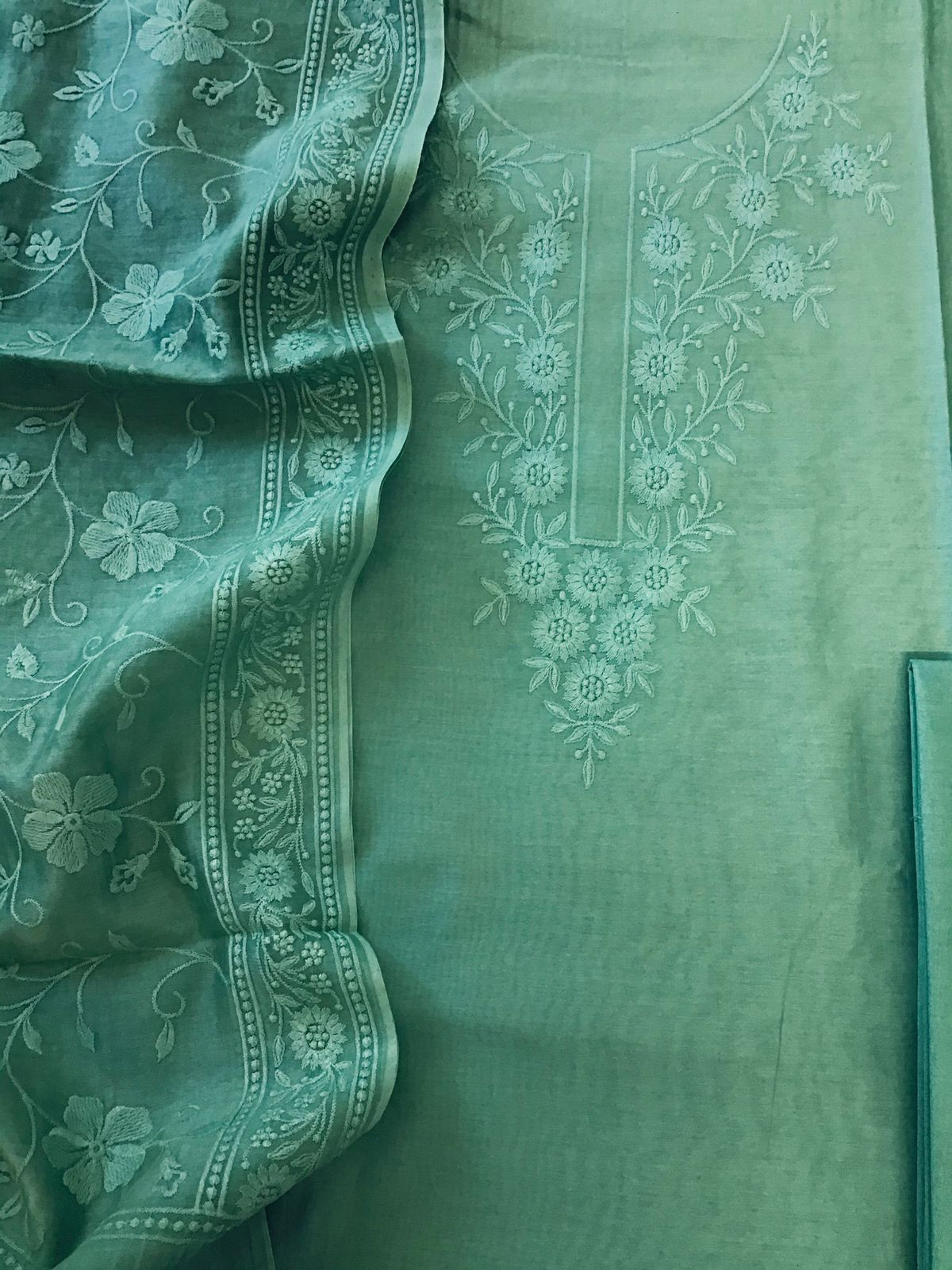 Pure Chanderi Embroidered Suit - Green