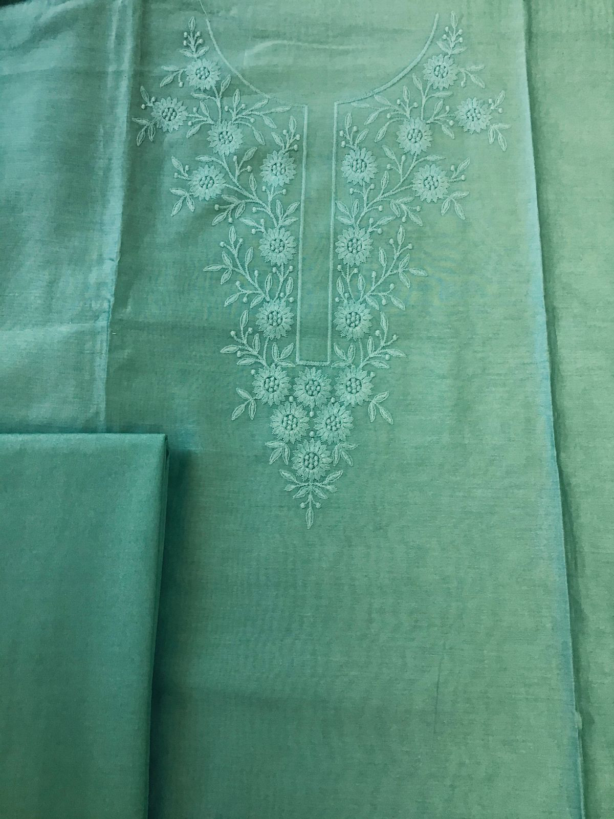 Pure Chanderi Embroidered Suit - Green