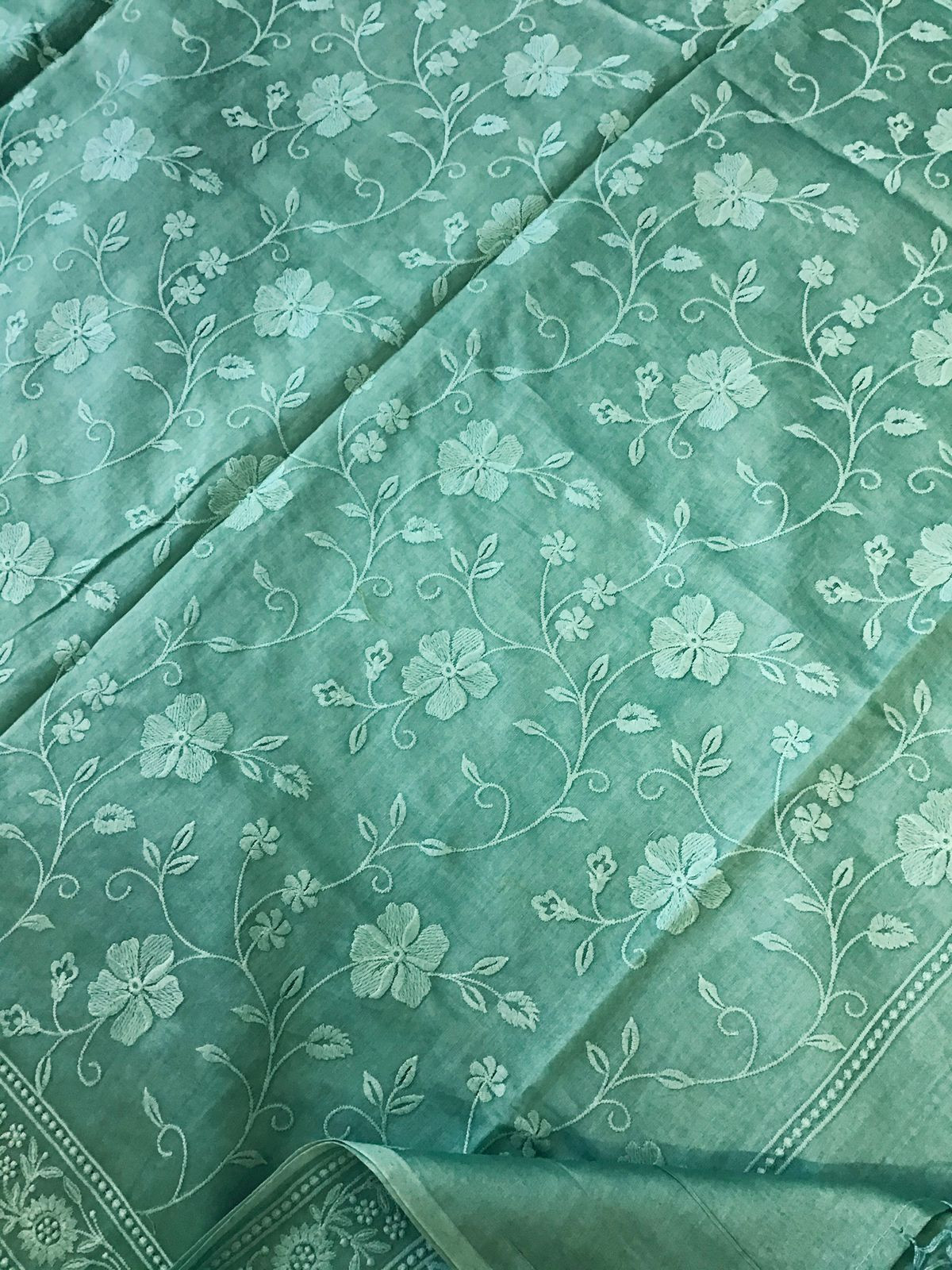 Pure Chanderi Embroidered Suit - Green