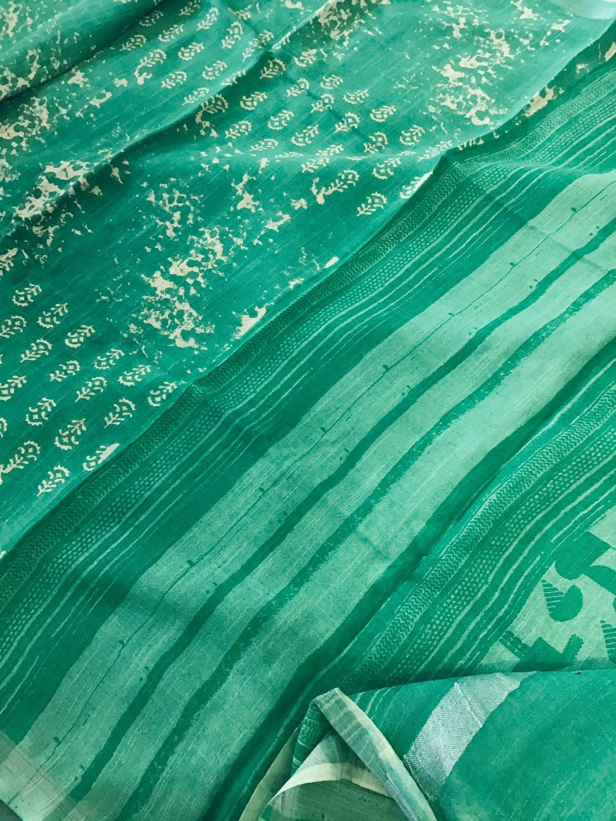 Pure Linen Jute Cotton Printed Suit - Green