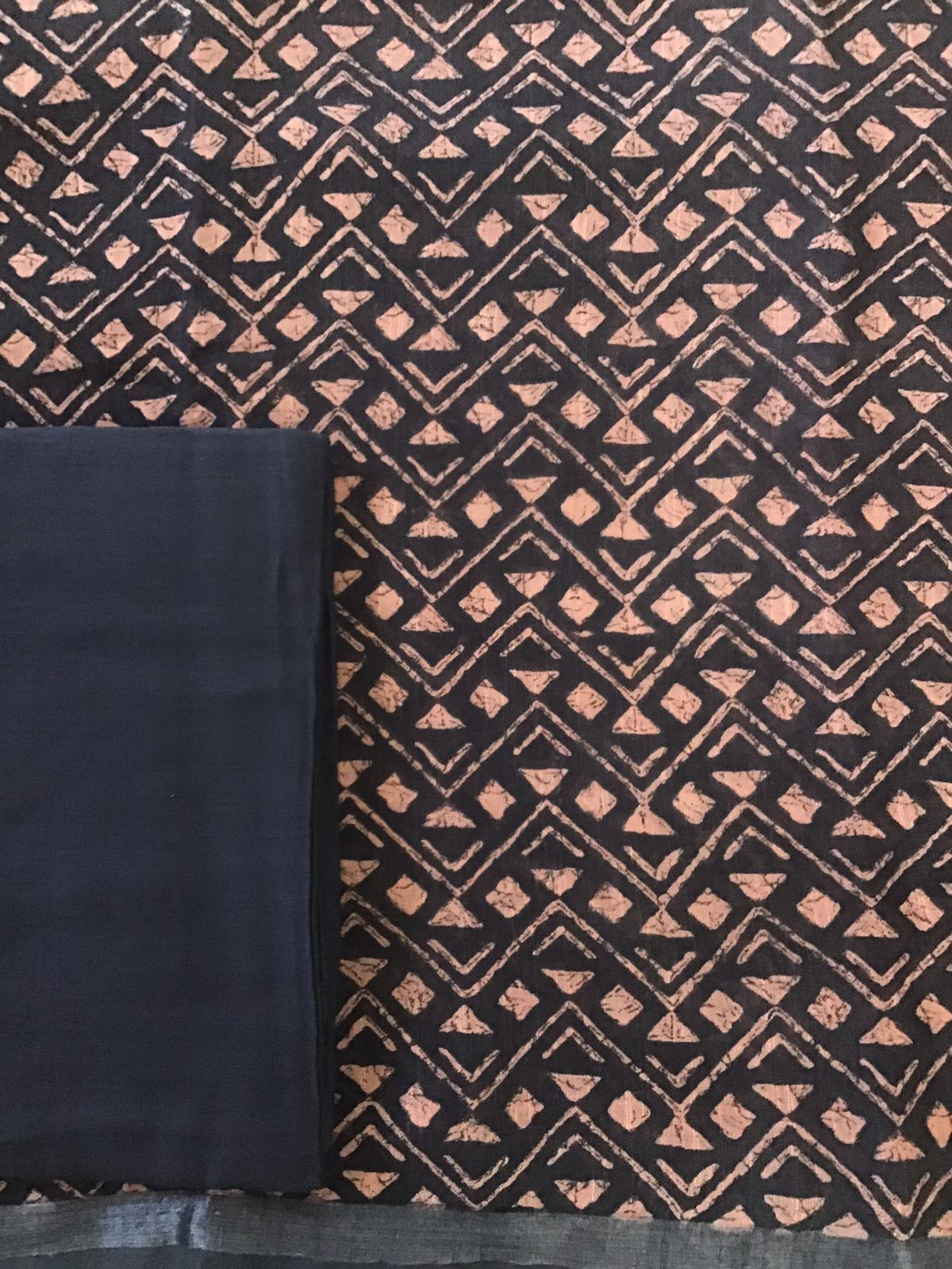 Pure Linen Jute Cotton Printed Suit - Black