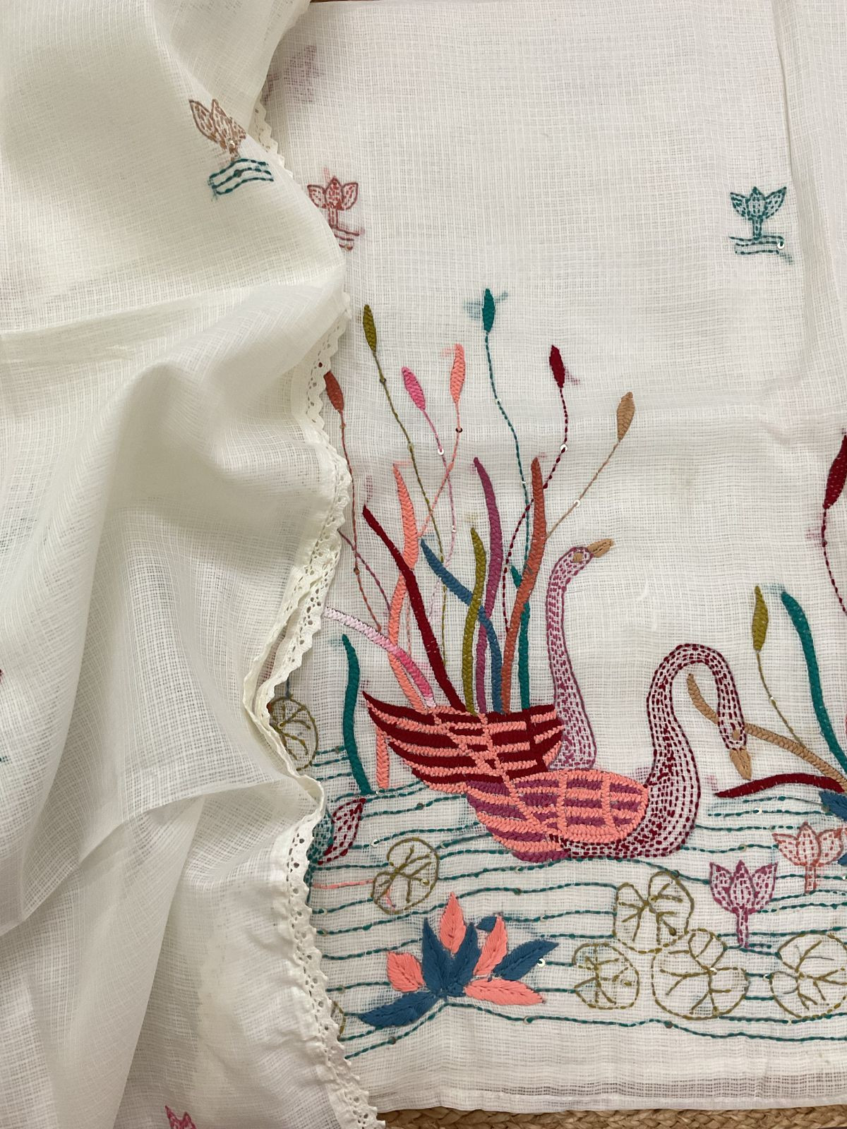 Soft Kota Silk Embroidered Suit - Offwhite