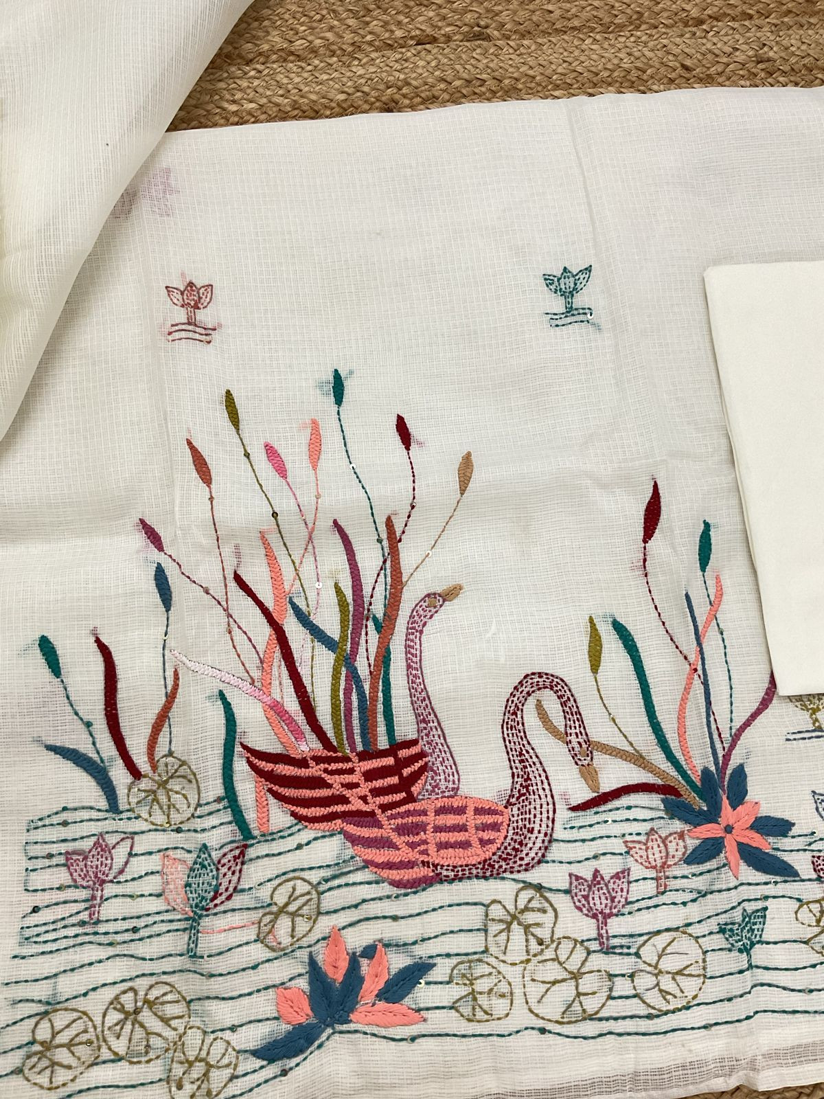 Soft Kota Silk Embroidered Suit - Offwhite