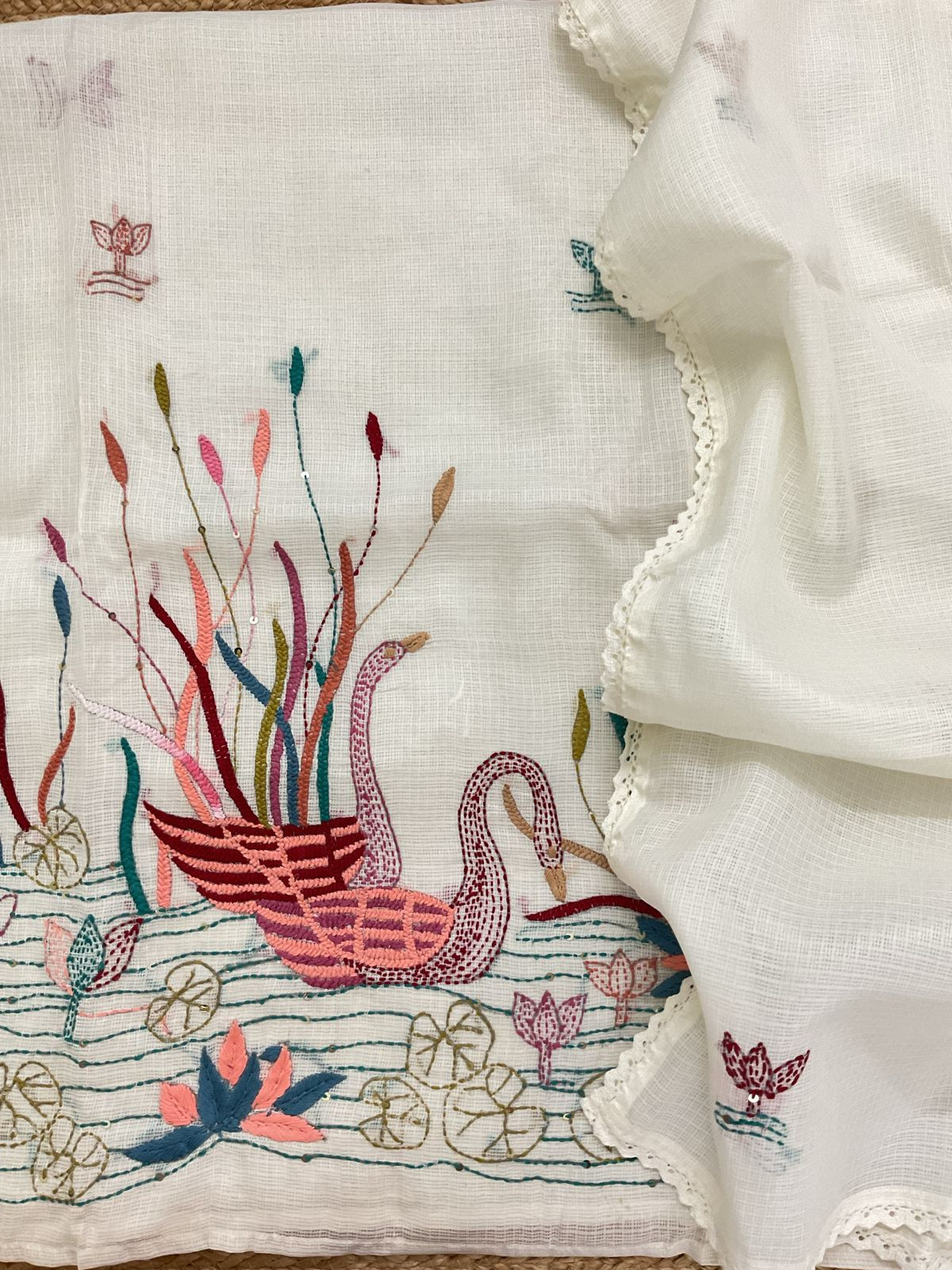 Soft Kota Silk Embroidered Suit - Offwhite