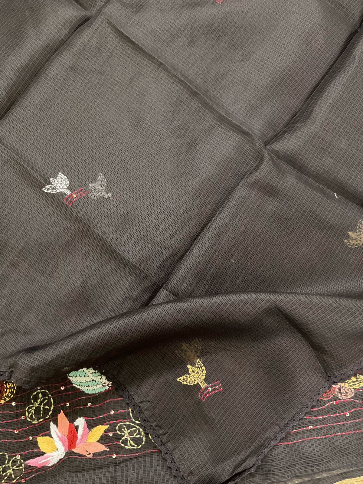 Soft Kota Silk Embroidered Suit - Brown