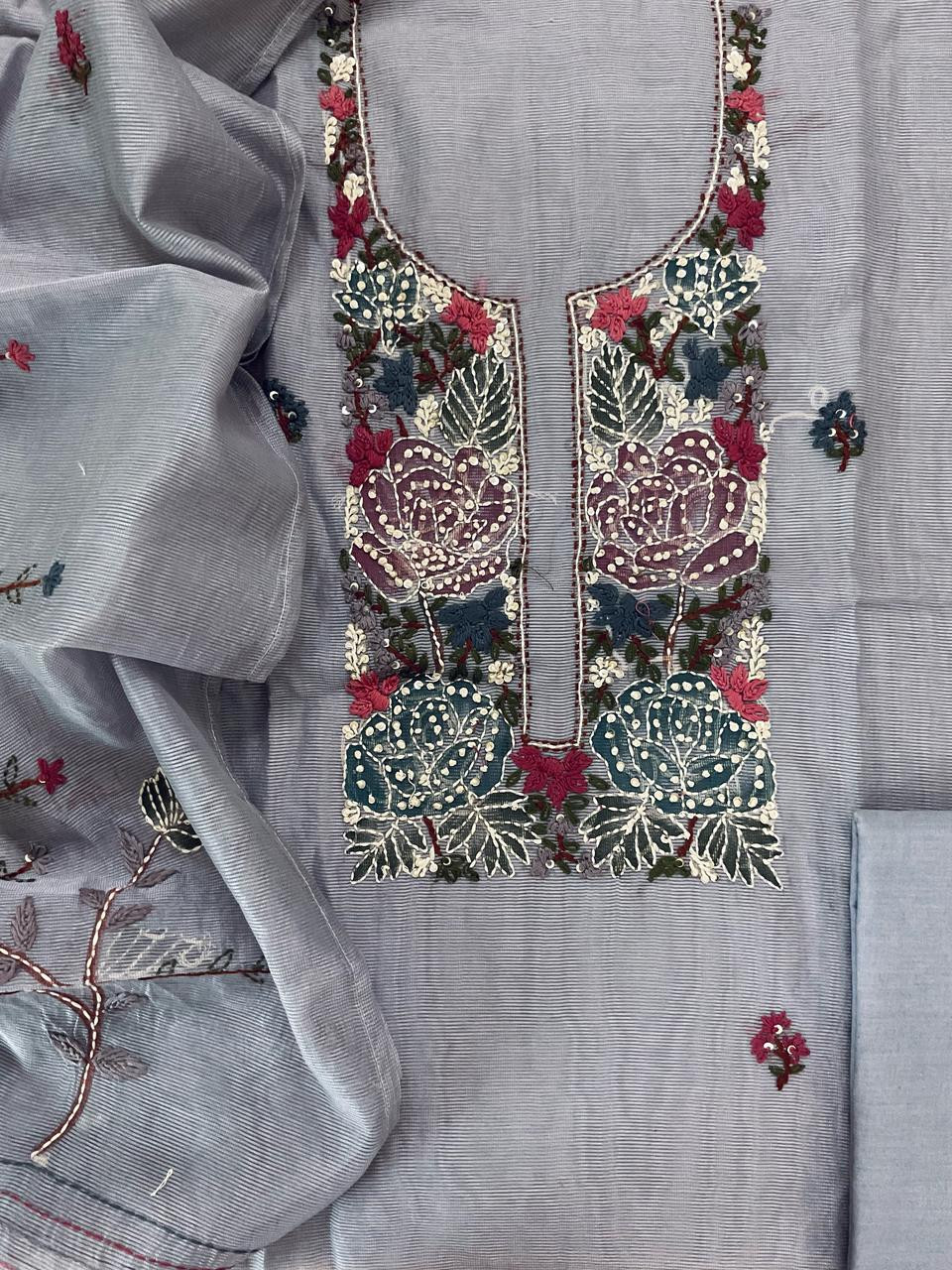 Soft Fine Supernet Brush Painted Embroidered Suit - Lilac