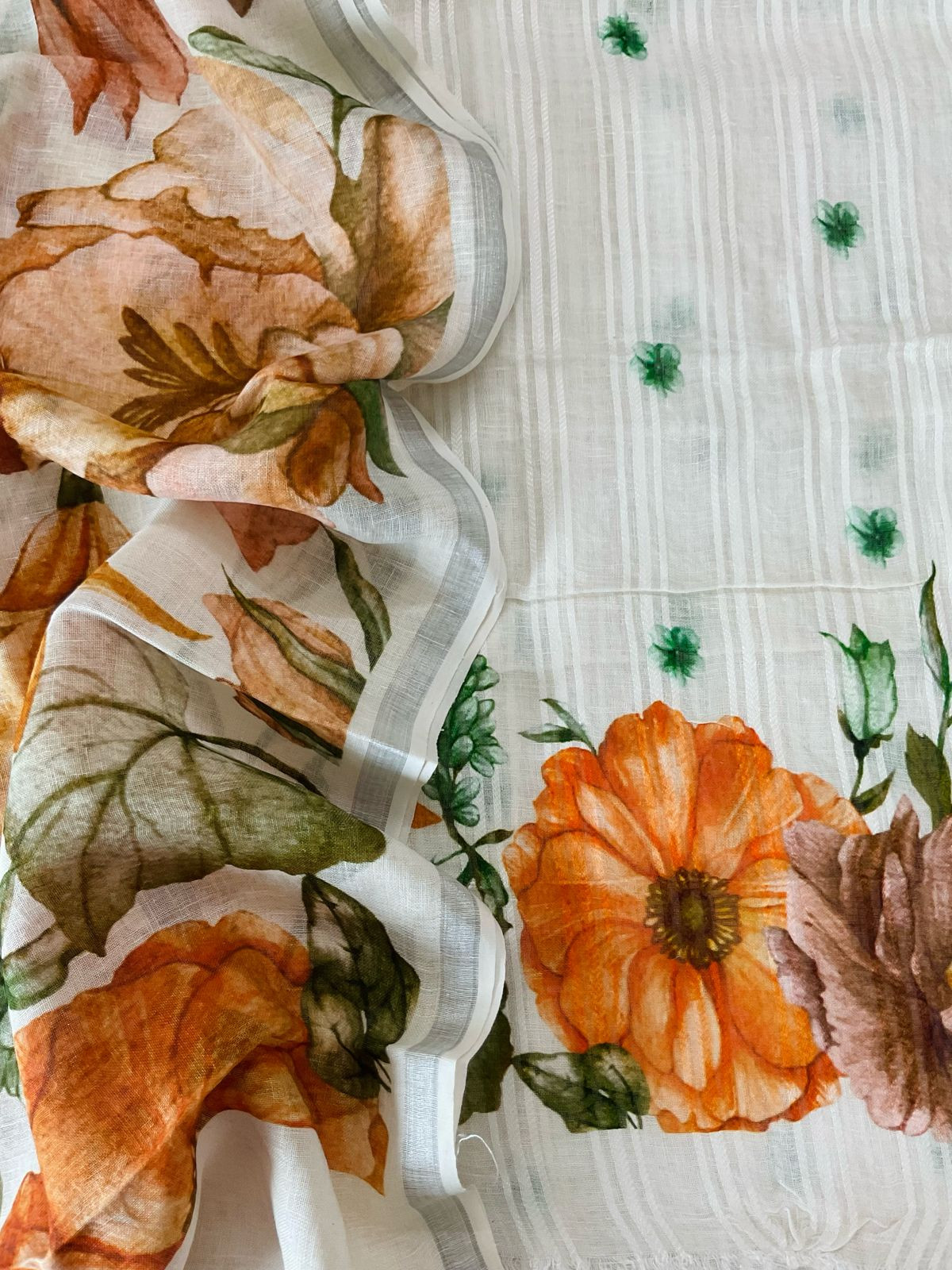 Pure Linen Jute Cotton Printed Suit - Offwhite