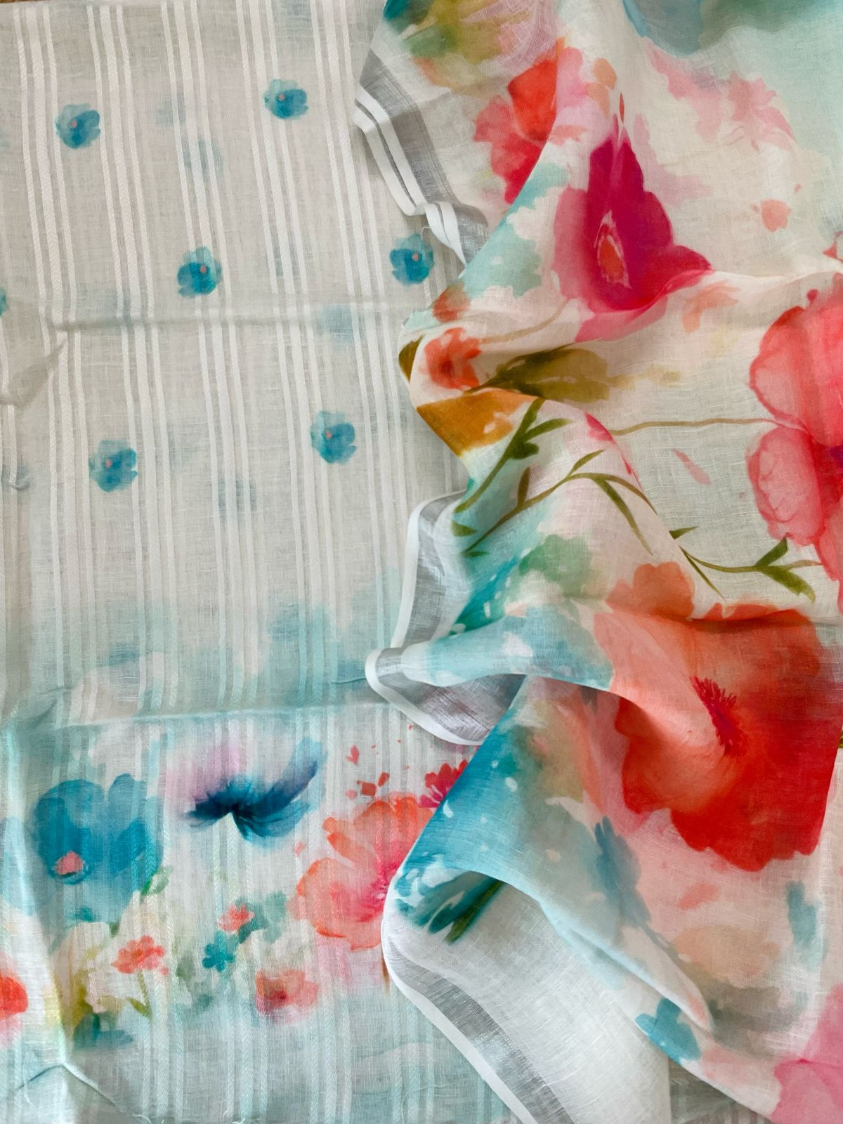 Pure Linen Jute Cotton Printed Suit - Offwhite