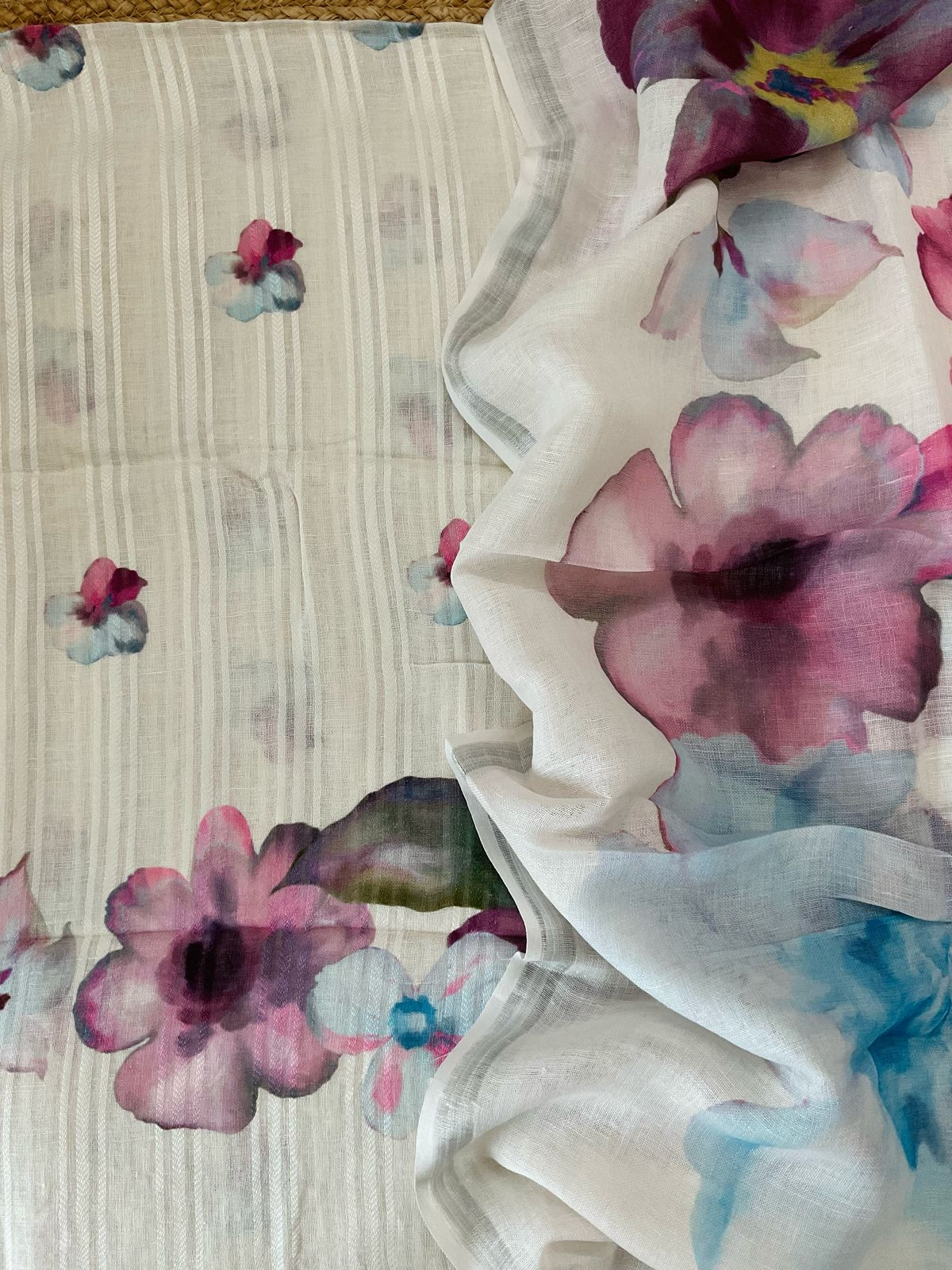 Pure Linen Jute Cotton Printed Suit - Offwhite