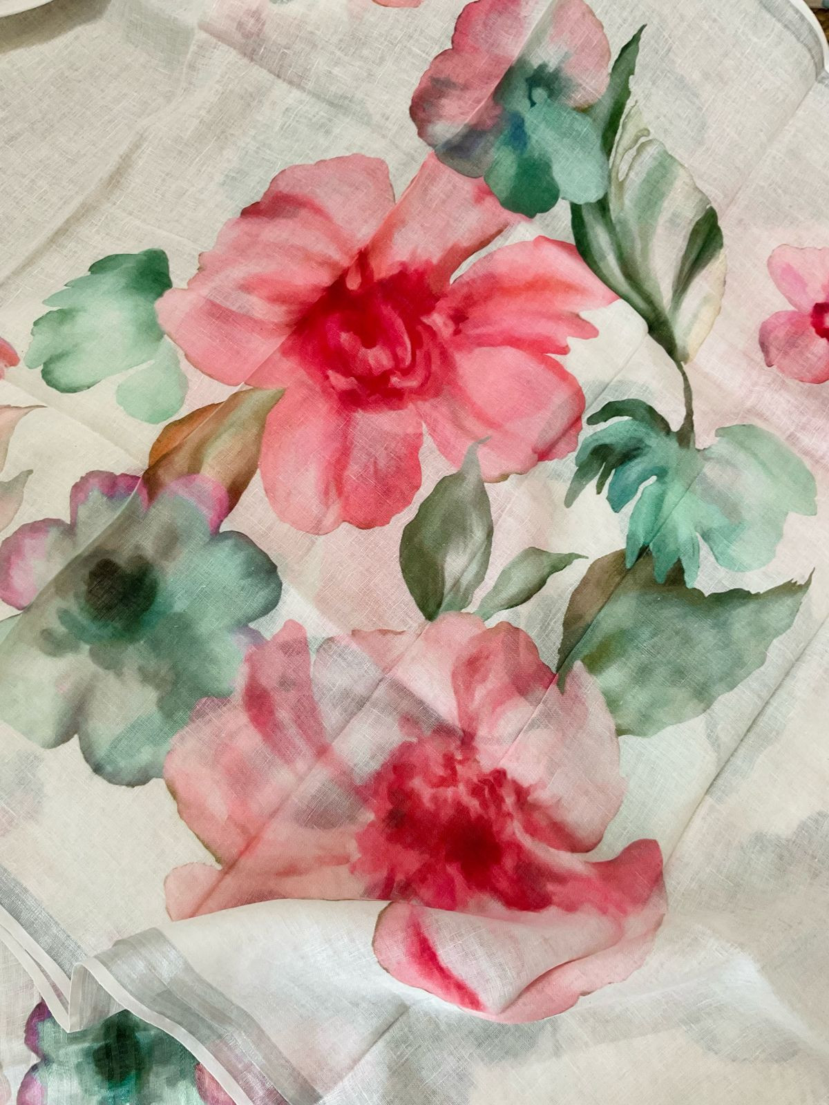 Pure Linen Jute Cotton Printed Suit - Offwhite