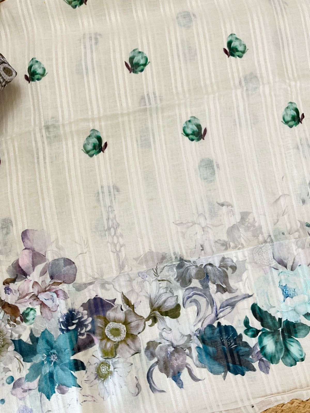 Pure Linen Jute Cotton Printed Suit - Offwhite