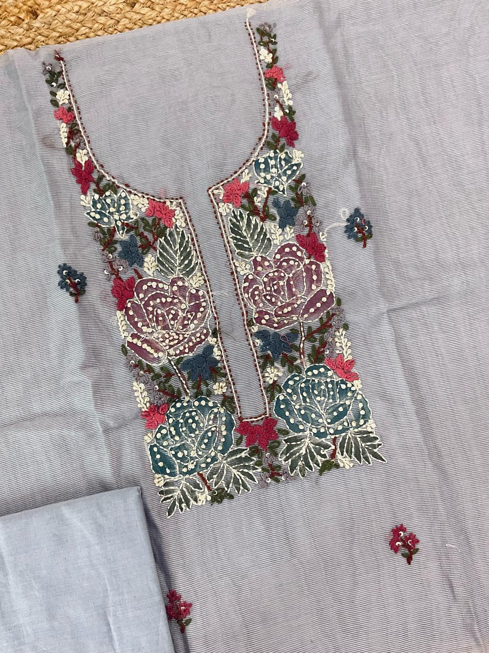 Soft Fine Supernet Brush Painted Embroidered Suit - Lilac