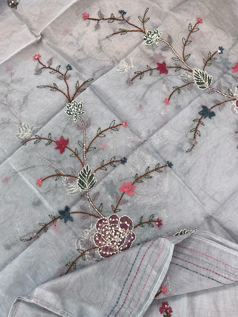 Soft Fine Supernet Brush Painted Embroidered Suit - Lilac