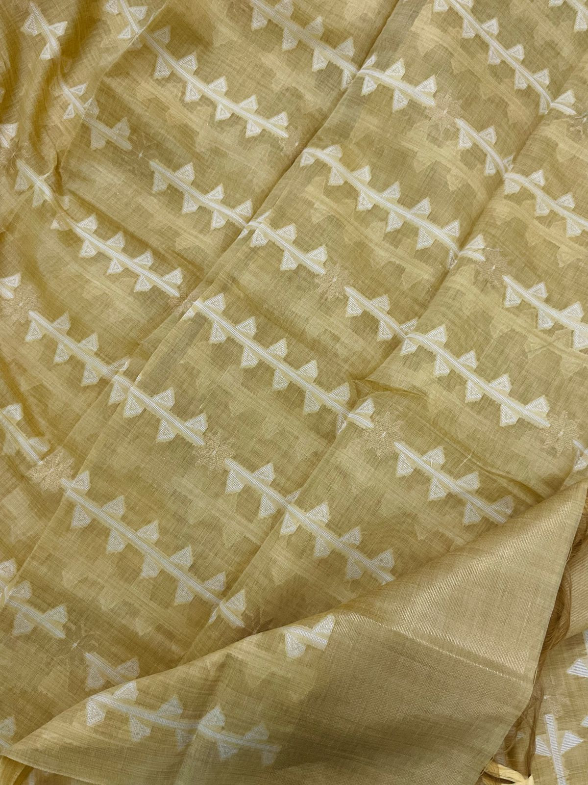 Soft Kora Chanderi Jamdani Weaved Embroidered Suit - Yellow