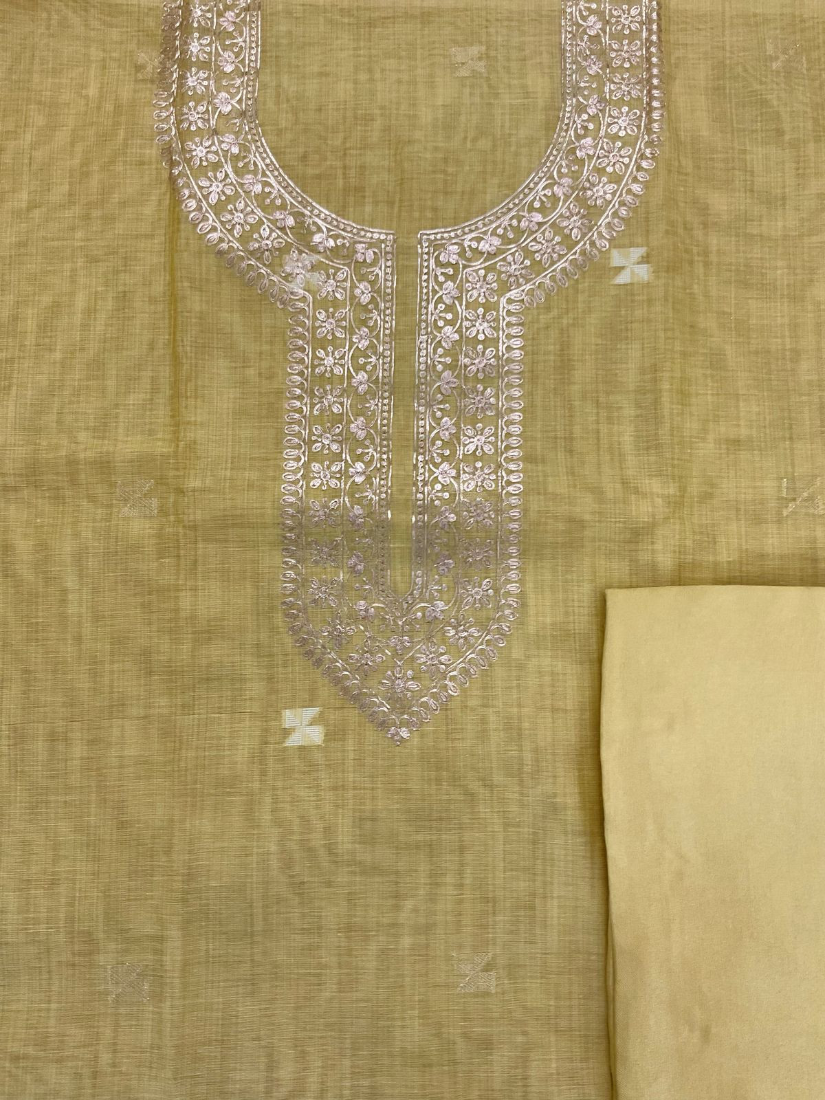 Soft Kora Chanderi Jamdani Weaved Embroidered Suit - Yellow