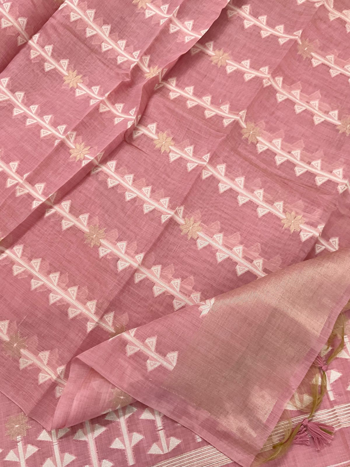 Soft Kora Chanderi Jamdani Weaved Embroidered Suit - Pink
