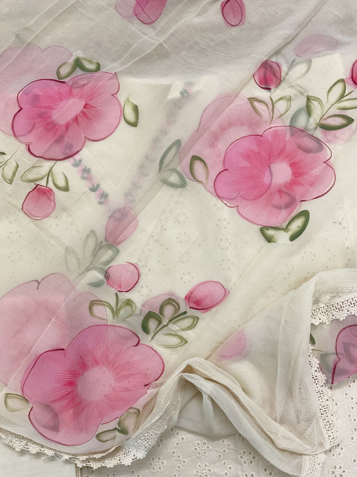 Pure Cotton Embroidered Suit - Cream