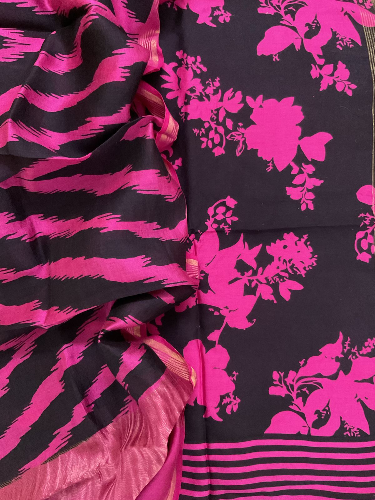 Pure Chanderi Printed Suit - Black