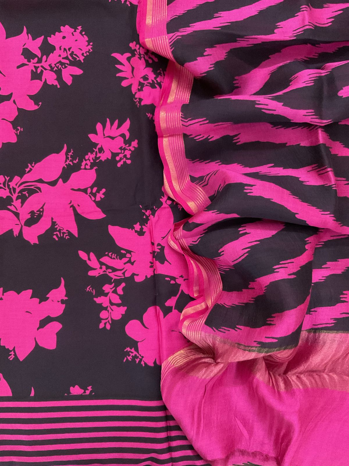 Pure Chanderi Printed Suit - Black