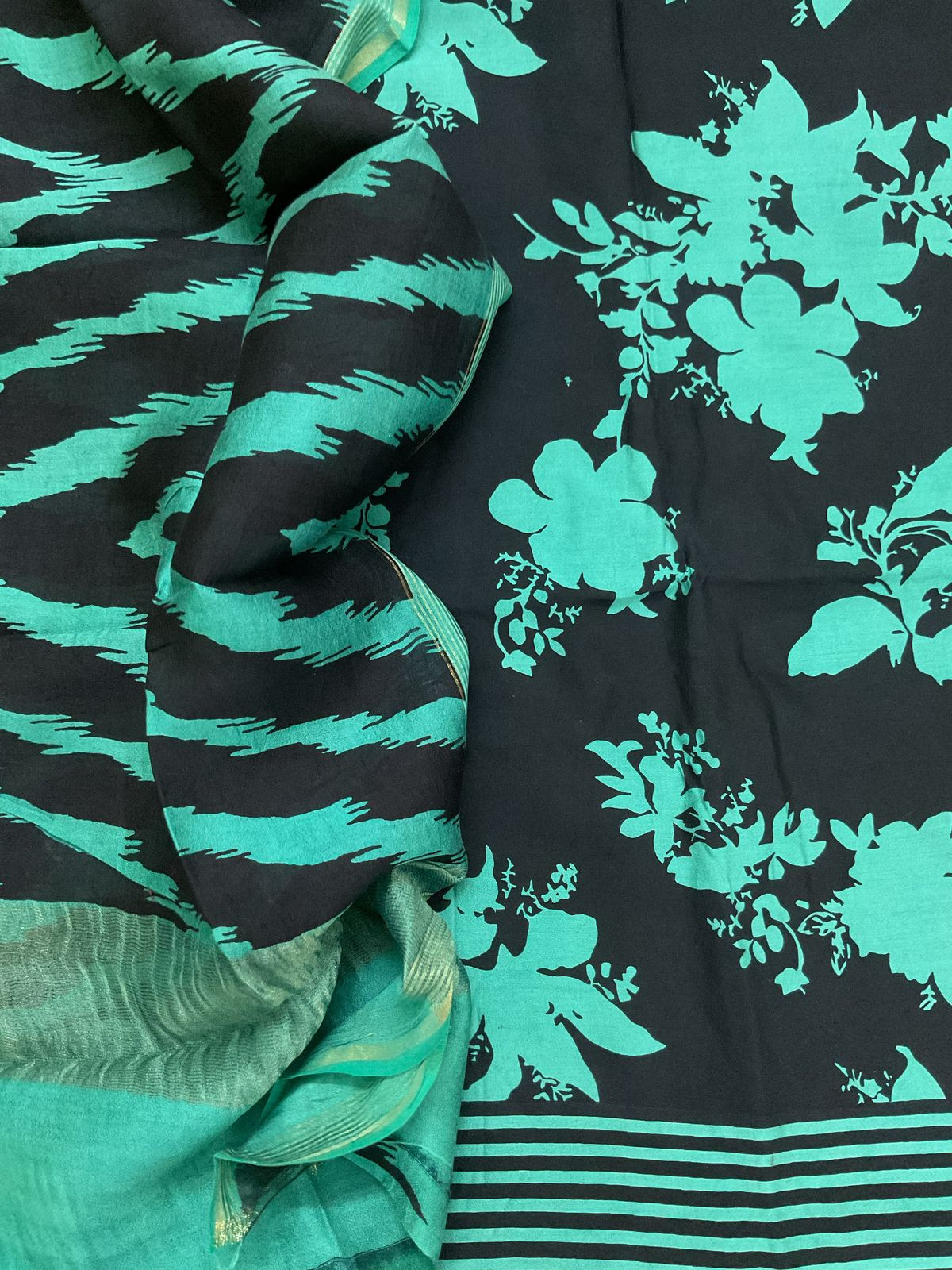 Pure Chanderi Printed Suit - Black