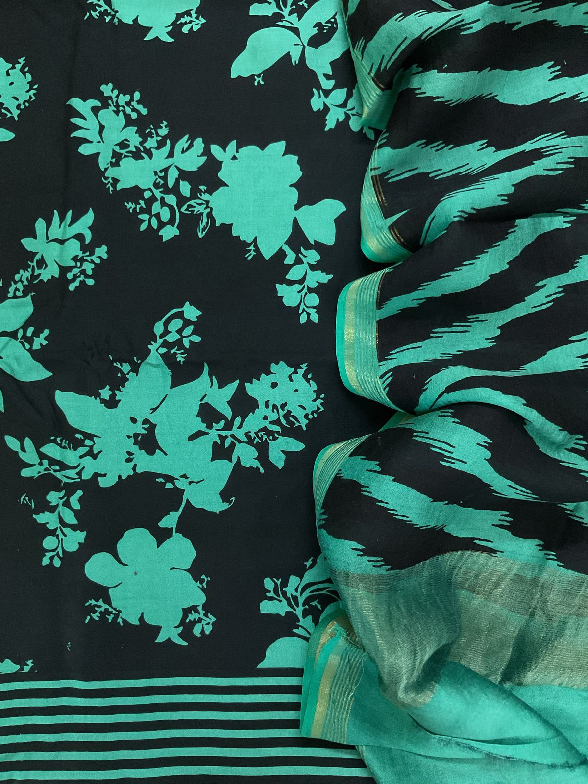 Pure Chanderi Printed Suit - Black