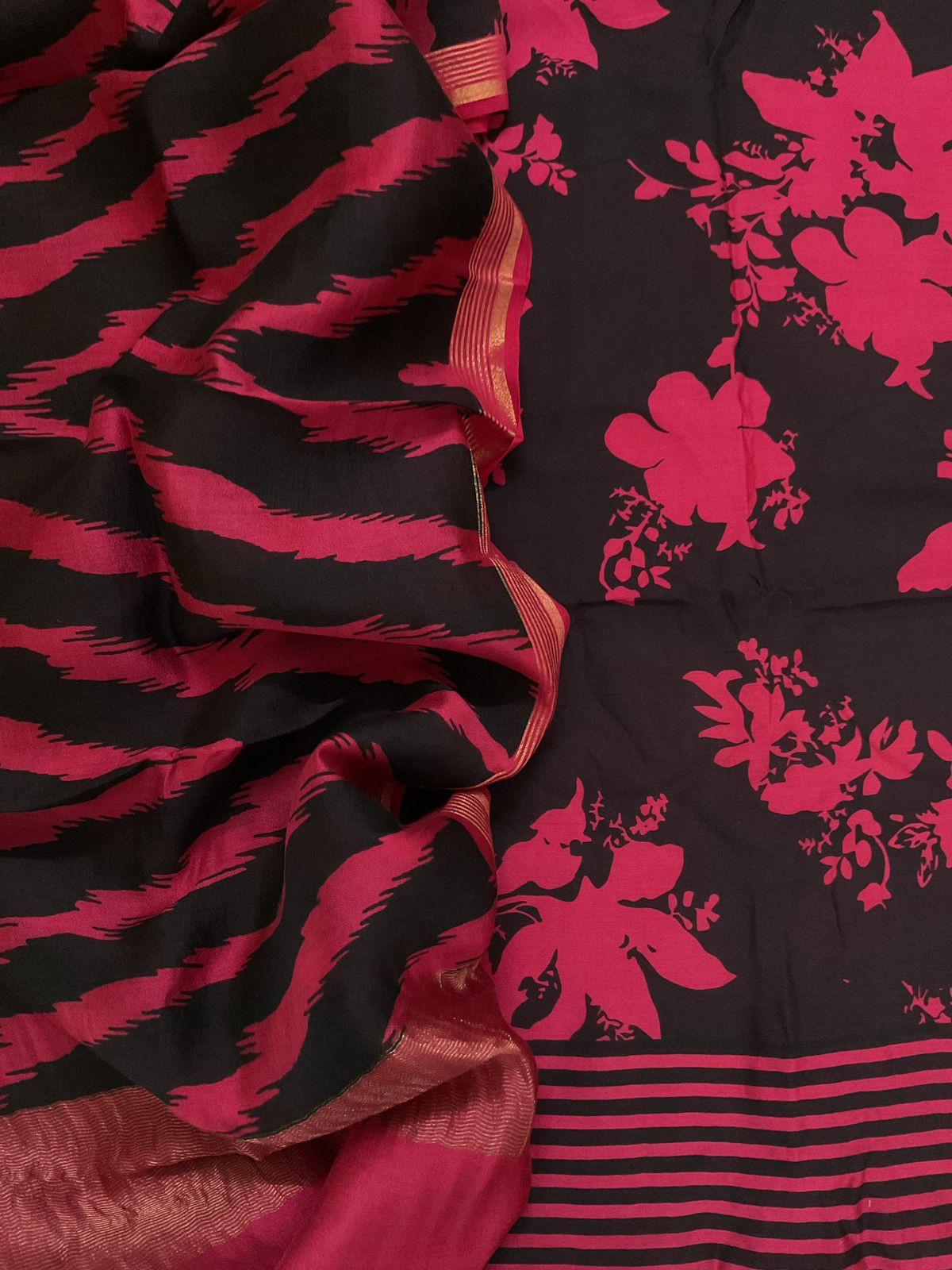 Pure Chanderi Printed Suit - Black