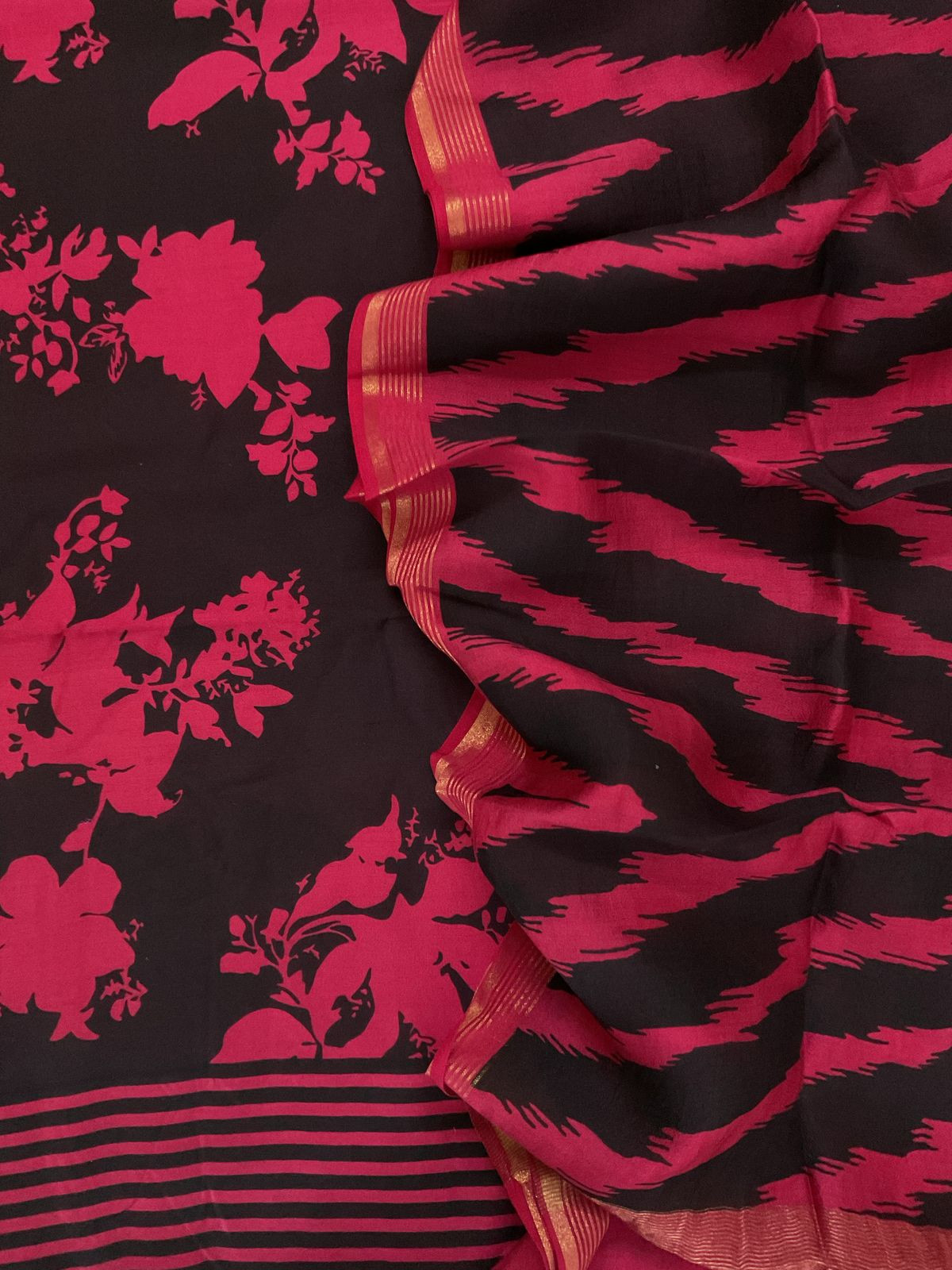 Pure Chanderi Printed Suit - Black