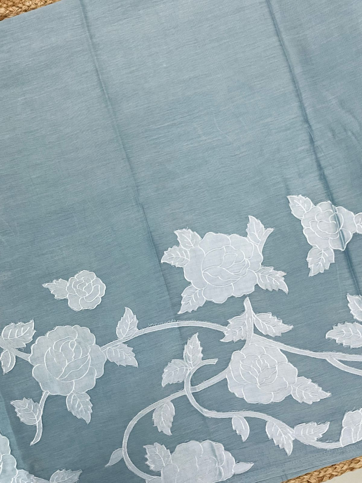 Pure Mul Chanderi Appliqu Work Suit - Grey