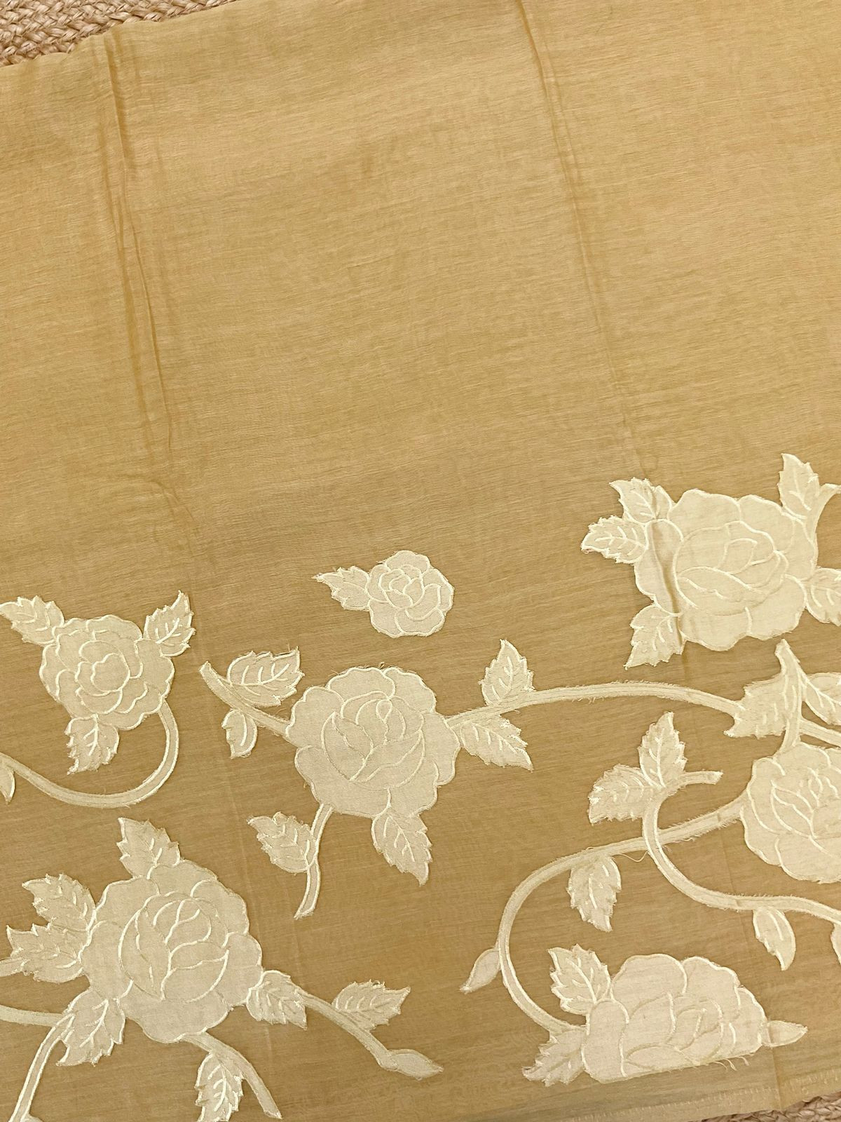 Pure Mul Chanderi Appliqu Work Suit - Mustard Yellow