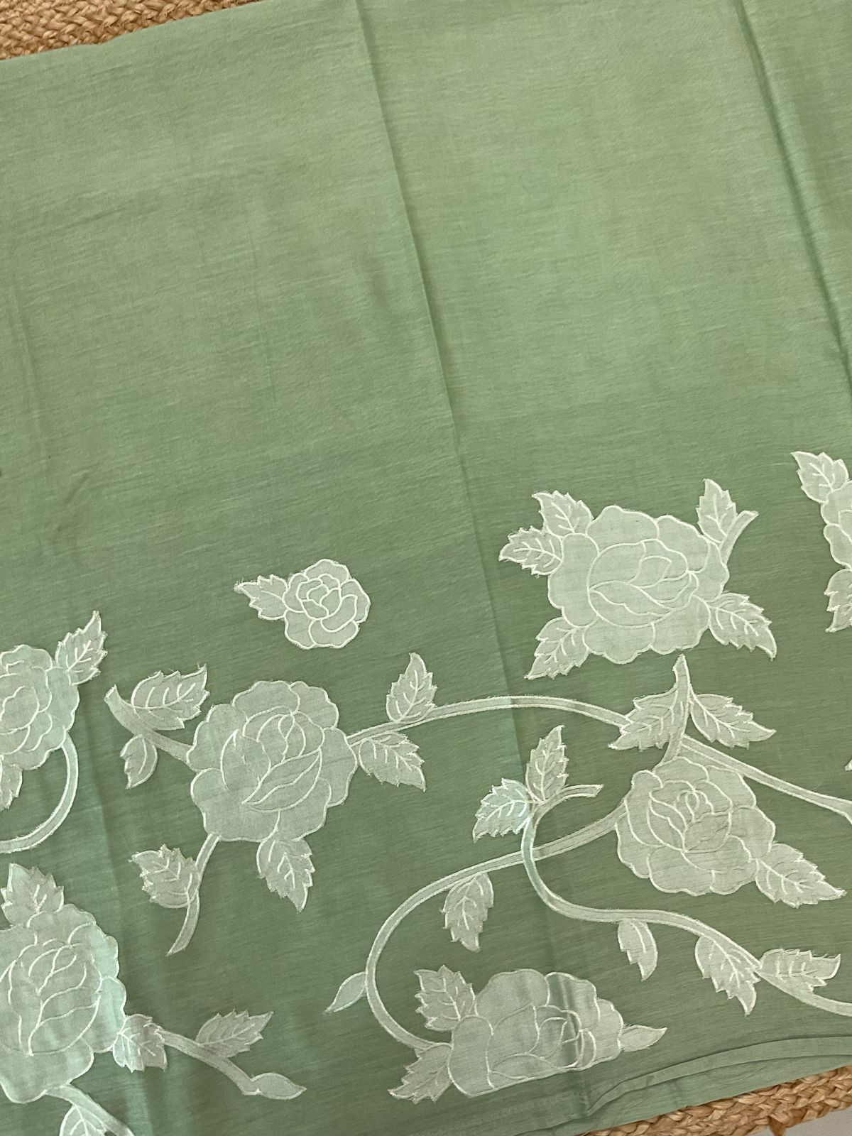Pure Mul Chanderi Appliqu Work Suit - Green