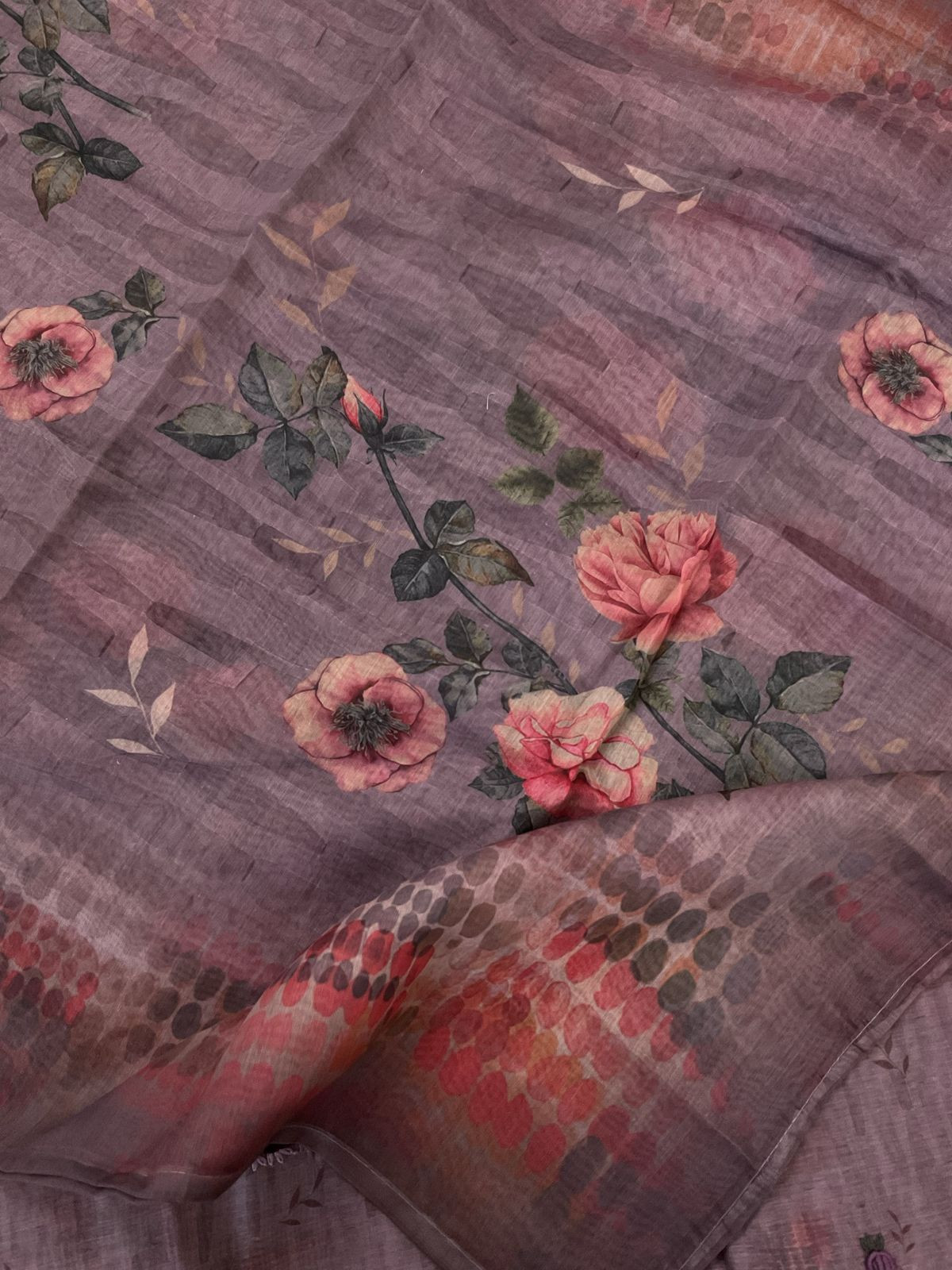 Soft Kora Chanderi Printed Embroidered Suit - Purple