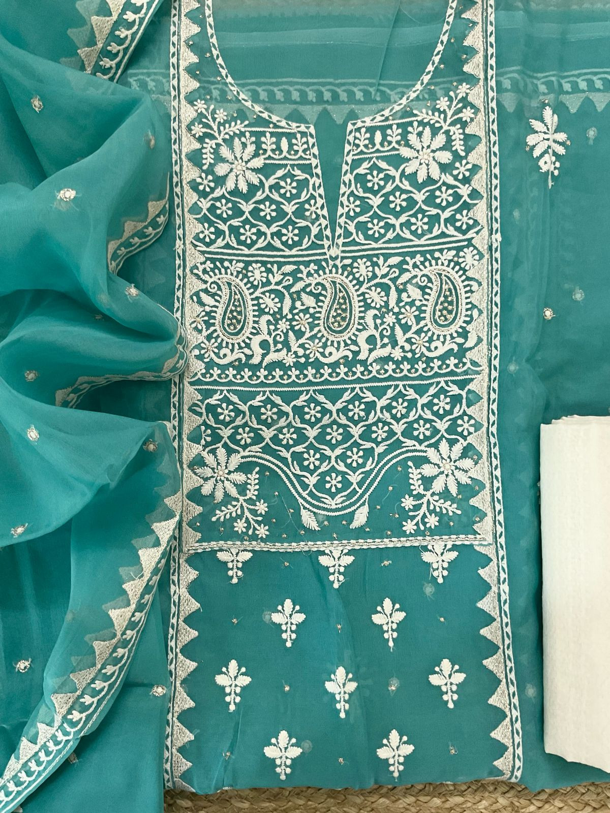 Soft Fine Organza Embroidered Suit - Blue