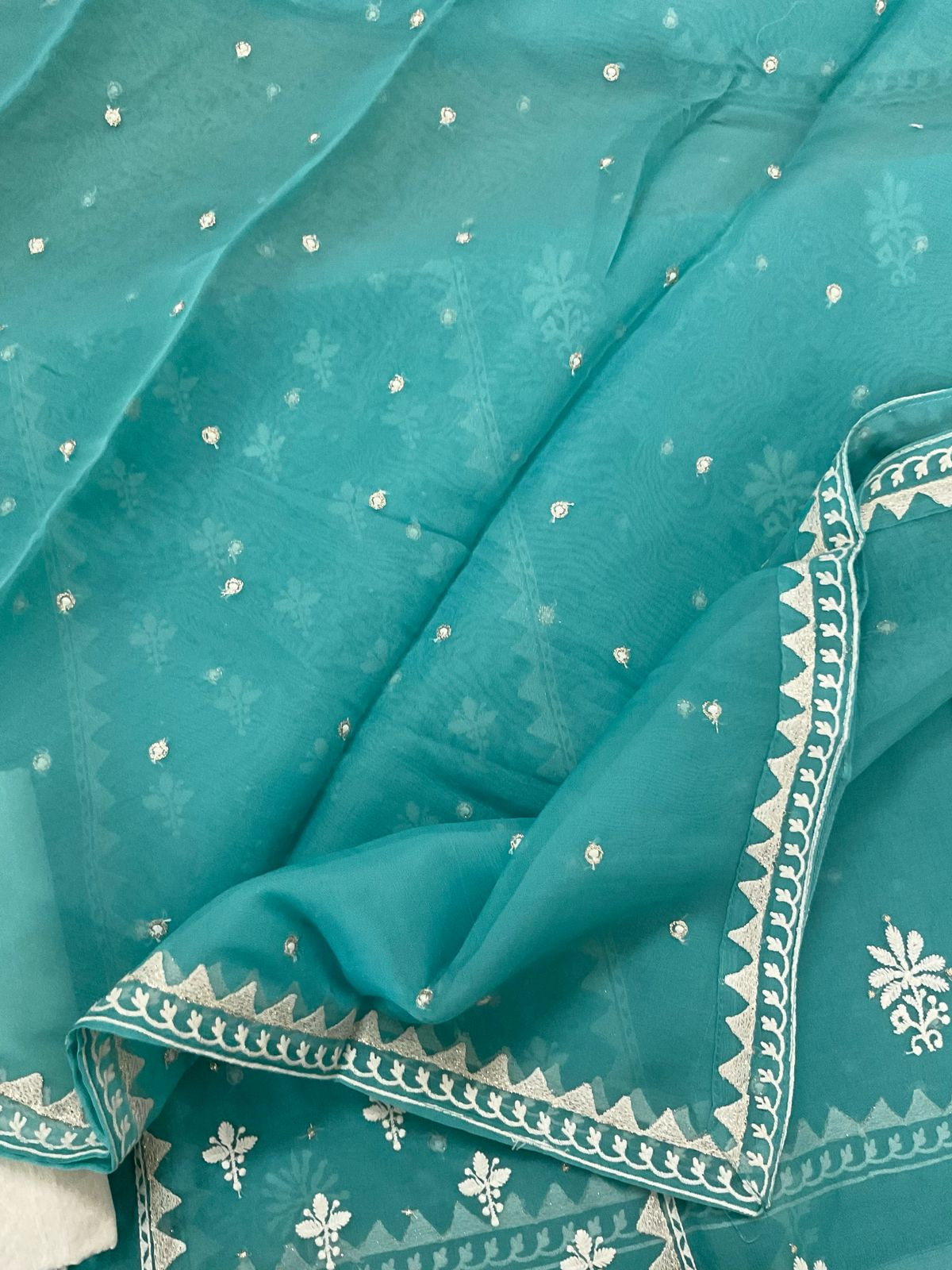 Soft Fine Organza Embroidered Suit - Blue