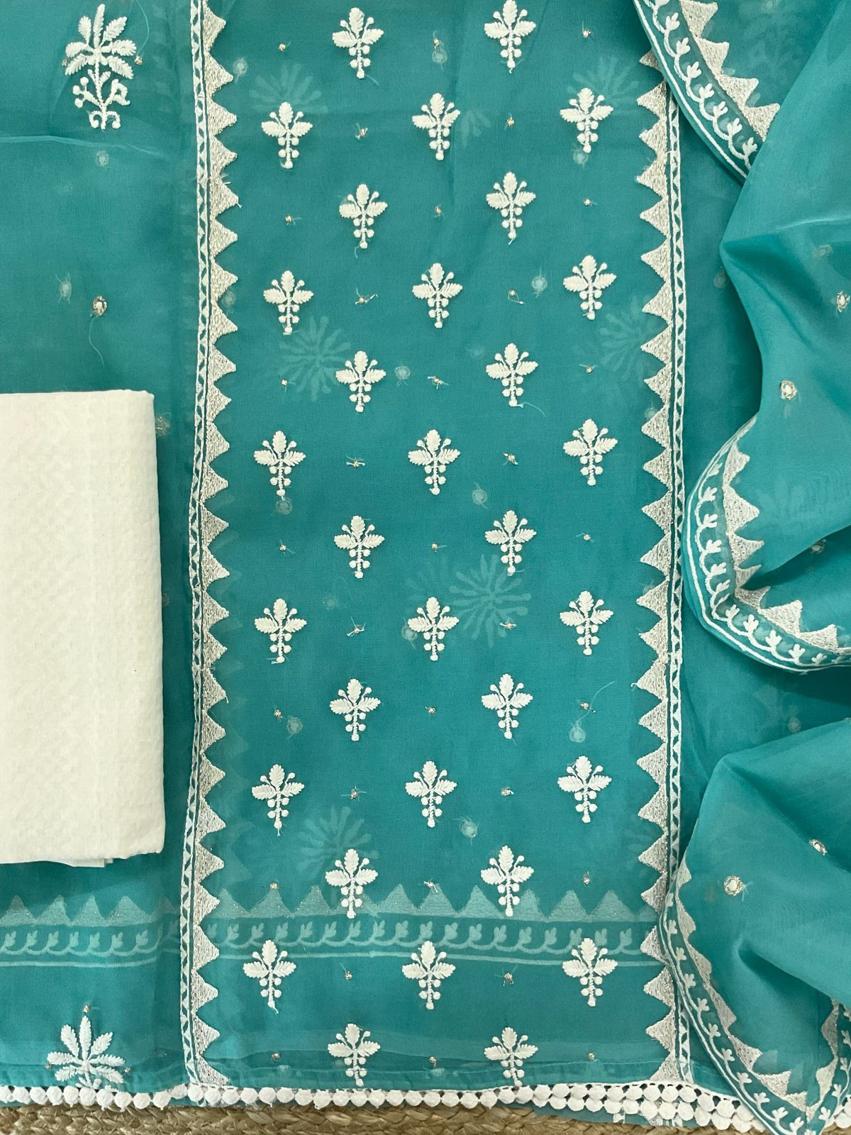 Soft Fine Organza Embroidered Suit - Blue