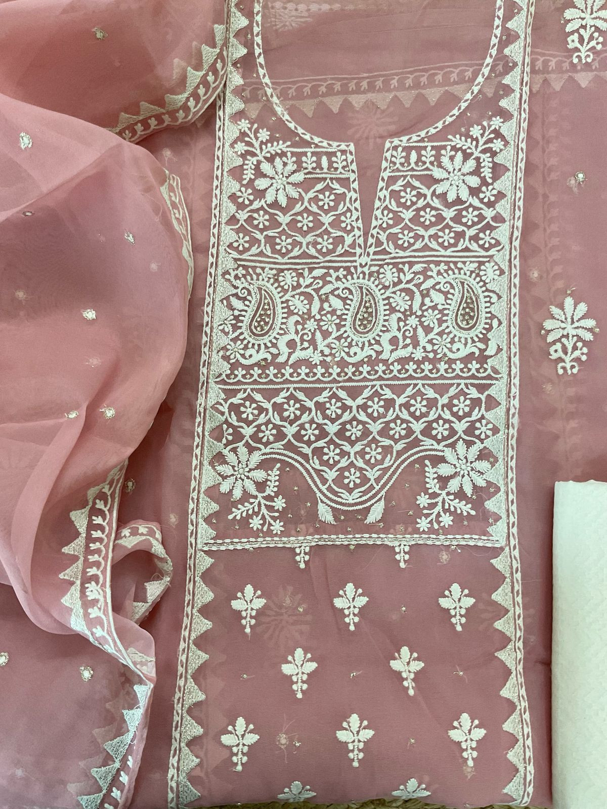 Soft Fine Organza Embroidered Suit - Pink