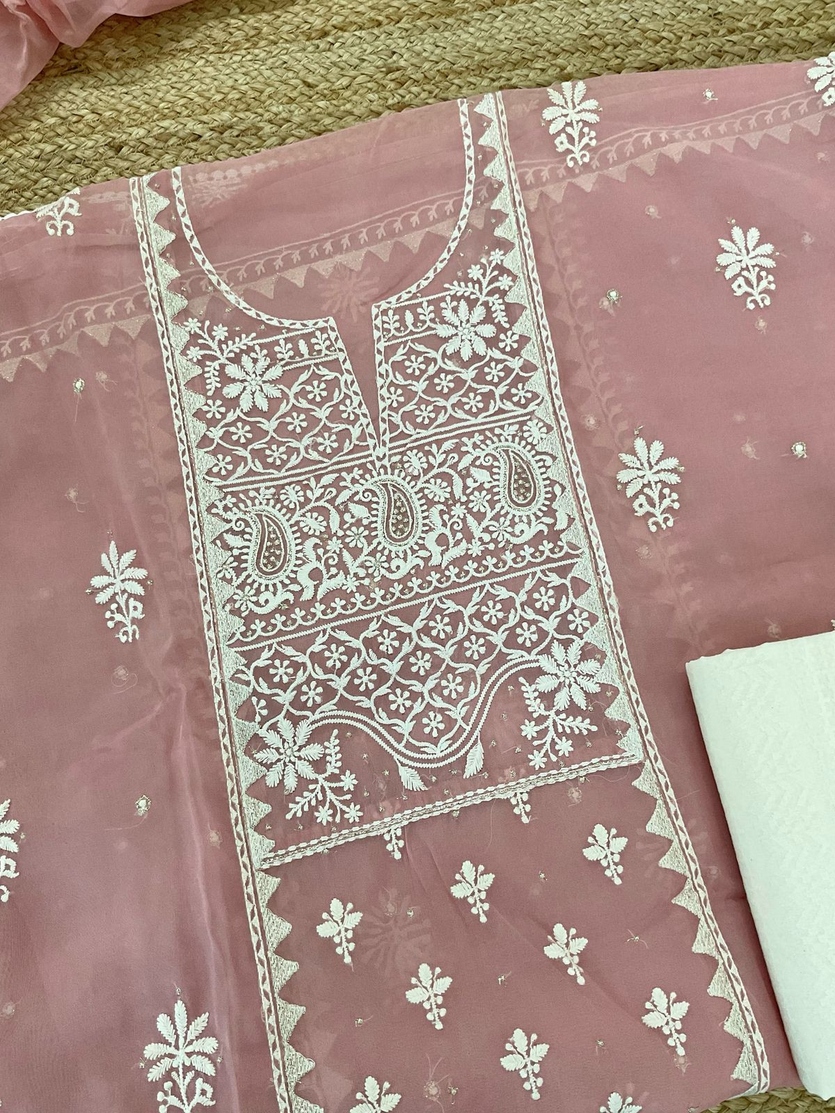 Soft Fine Organza Embroidered Suit - Pink