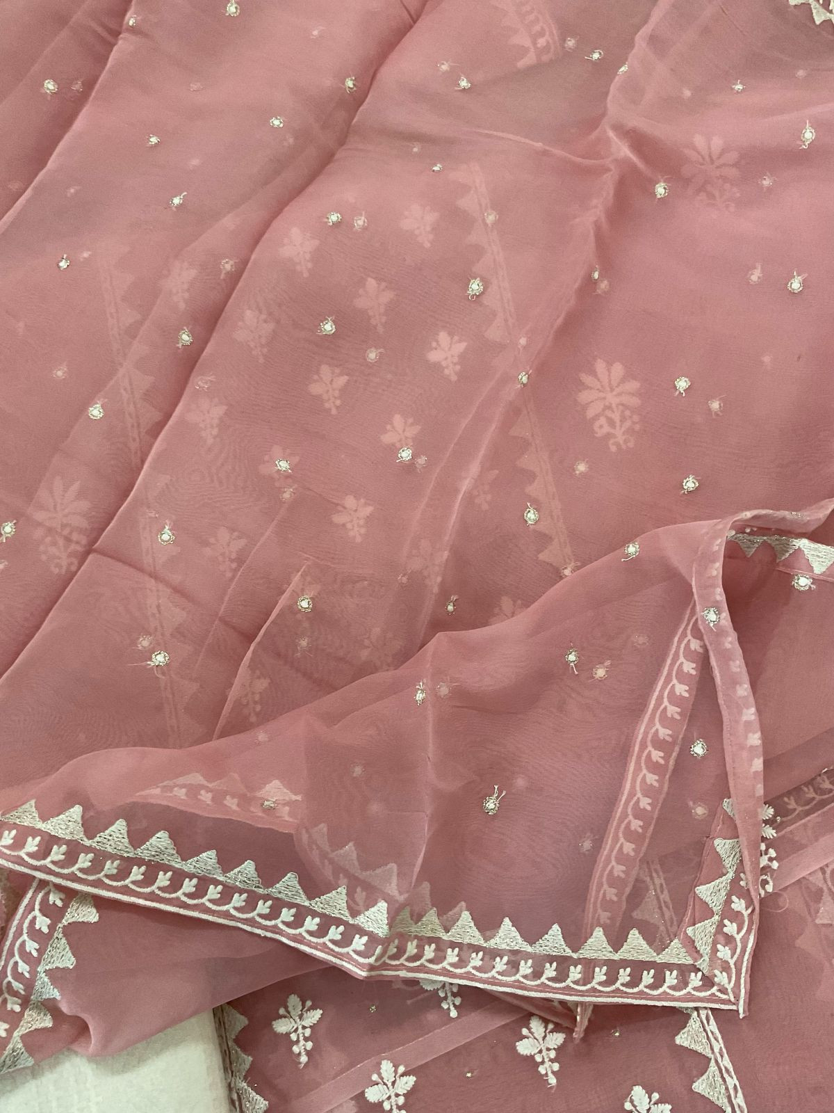 Soft Fine Organza Embroidered Suit - Pink